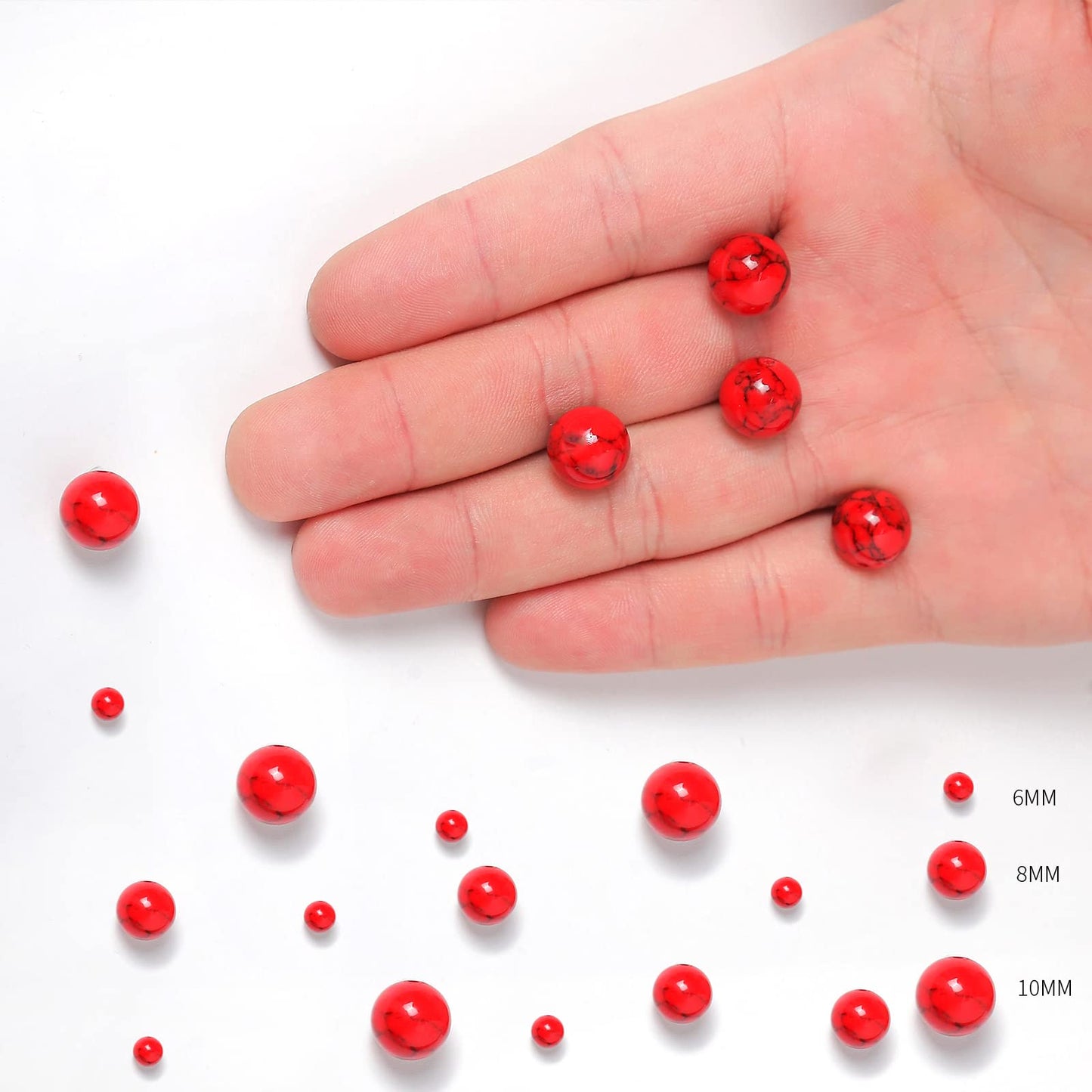 45pcs 8mm Natural Stone Beads Red Turquoise Beads Energy Crystal Healing Power Gemstone for Jewelry Making, DIY Bracelet Necklace
