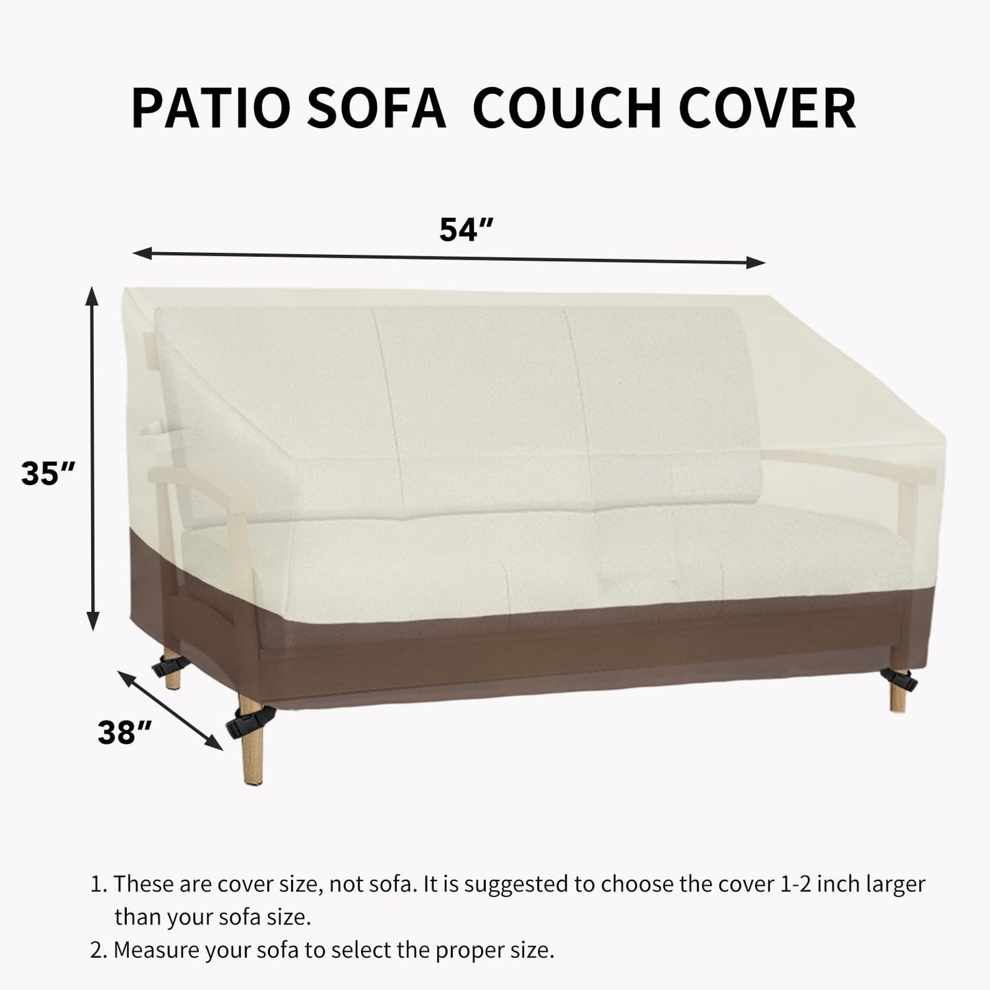 Easy-Going Heavy Duty Waterproof Outdoor Loveseat Couch Bench Patio Furniture Cover Windproof Durable (54Wx38Dx35H inch, Beige/Dark Brown)