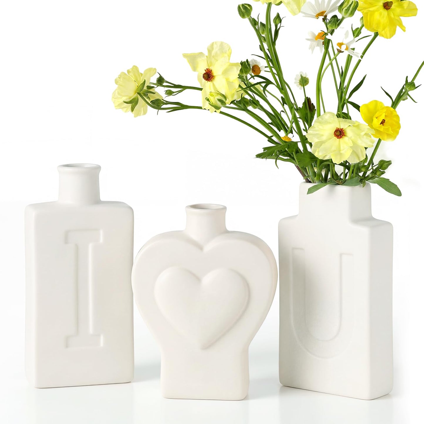 TBWIND White Ceramic Vases Set of 3, Modern Minimalist Aesthetic Home Decor Vases for Dining Table Centerpiece, Entryway, Bedroom and Bookshelf Styling.