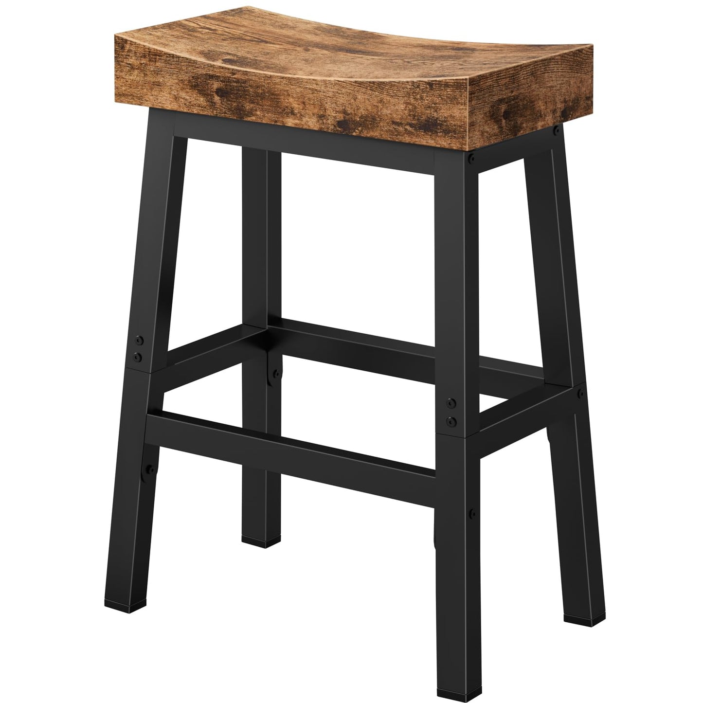 WINAZ Rustic Bar Stools, 24 Inch Barstools, Counter Height Stools with Footrest, Wooden Stool for Kitchen Island, Heavy Duty Backless Chair for Dining Table Farmhouse Outdoor 1 PC