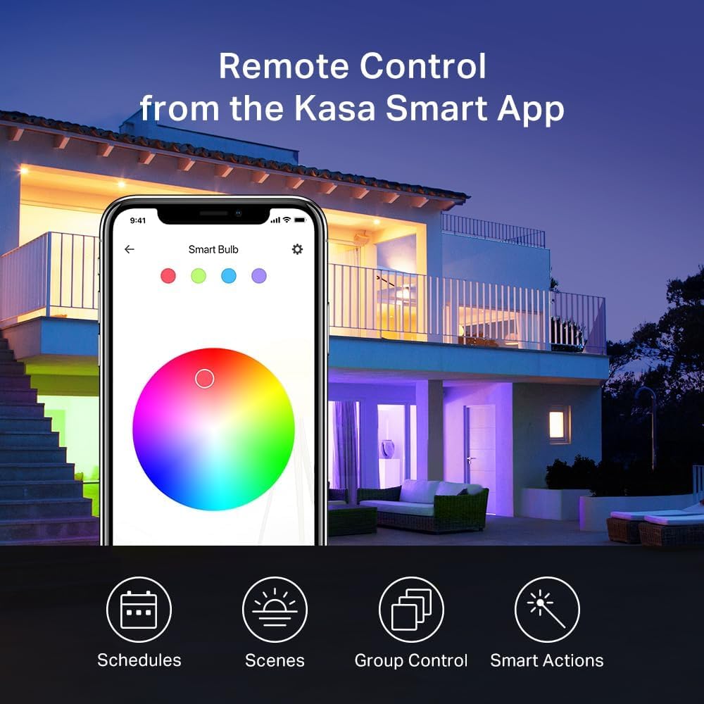 Kasa Smart Light Bulbs, Full Color Changing Dimmable Smart WiFi Bulbs Compatible with Alexa and Google Home, A19, 60 W 800 Lumens,2.4Ghz only, No Hub Required, 2-Pack (KL125P2), Multicolor