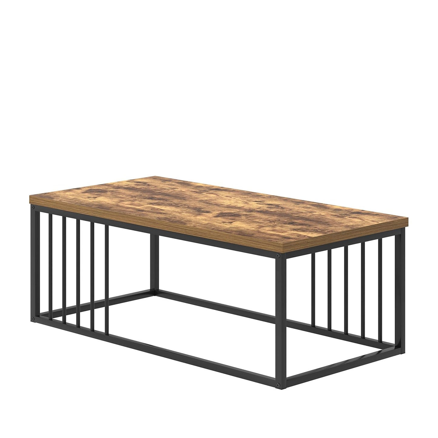 FOLUBAN Coffee Table, Modern Wood and Metal Living Room Table, Industrial Rectangle Cocktail Tea Table, Rustic Brown, 43.3 Inch