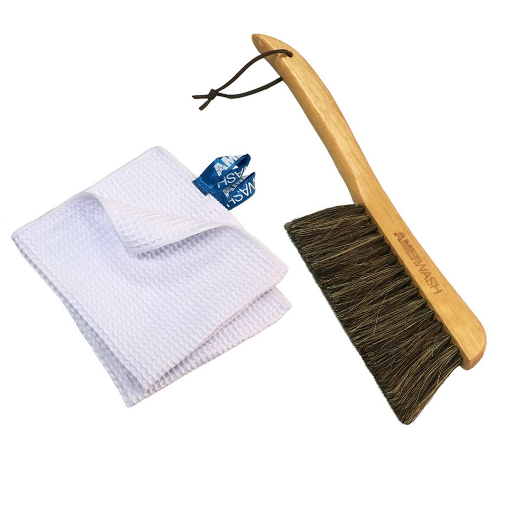 Counter Brush for Drafting, Patio, Bed, Fireplace, Woodworking, Outdoor Furniture Cleaning, Horsehair Shop Bench Brush, Wood Hand Broom Brush, 2 Microfiber Cleaning Cloth Included