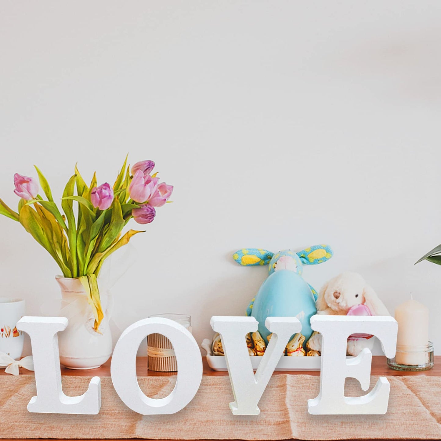 AOCEAN 4 Inch White Wood Letters Unfinished Wood Letter for Wall Decor Decorative Standing Letters Slices Sign Board Decoration for Craft Home Party Projects (E)