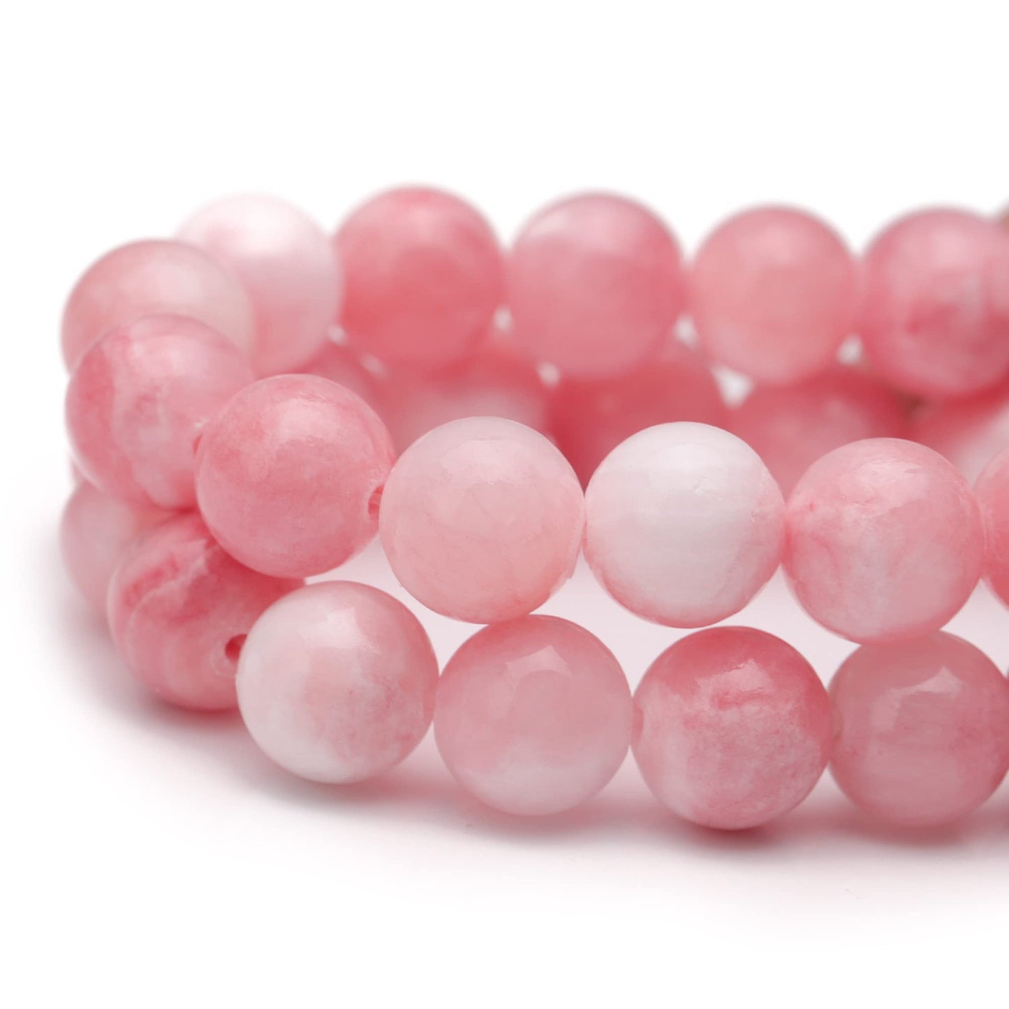 Youngbling Natural Gemstone Beads for Jewelry Making,8mm Pink White Jade Polished Round Smooth Stone Beads,Genuine Real Stone for Bracelet Necklace 15 Inch(Pink White Jade,8mm)