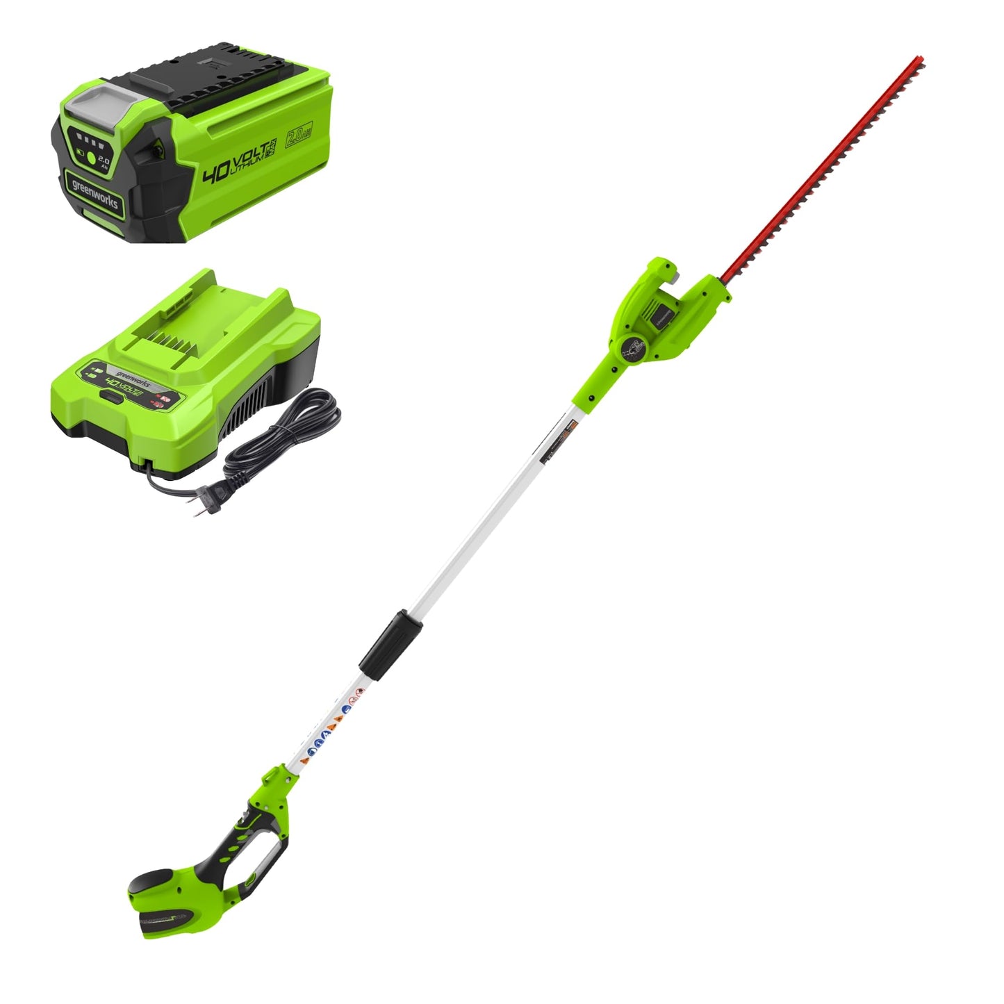 Greenworks 40V 20" Cordless Pole Hedge Trimmer, 2.0Ah Battery and Charger Included