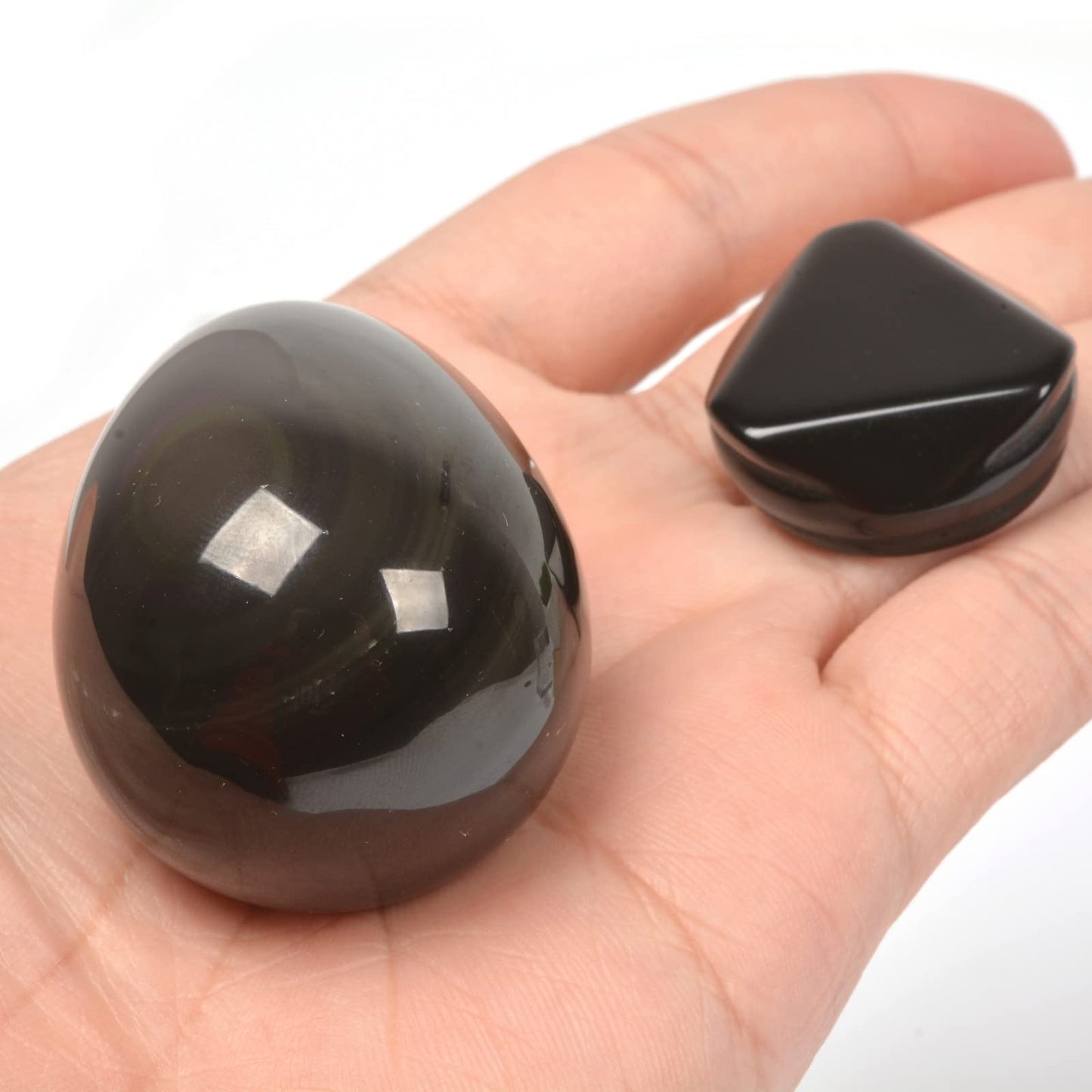 Justinstones Natural Rainbow Obsidian Gemstone Egg Crystal Healing Chakra Meditation Home Office Decor Stone with Stone Stand