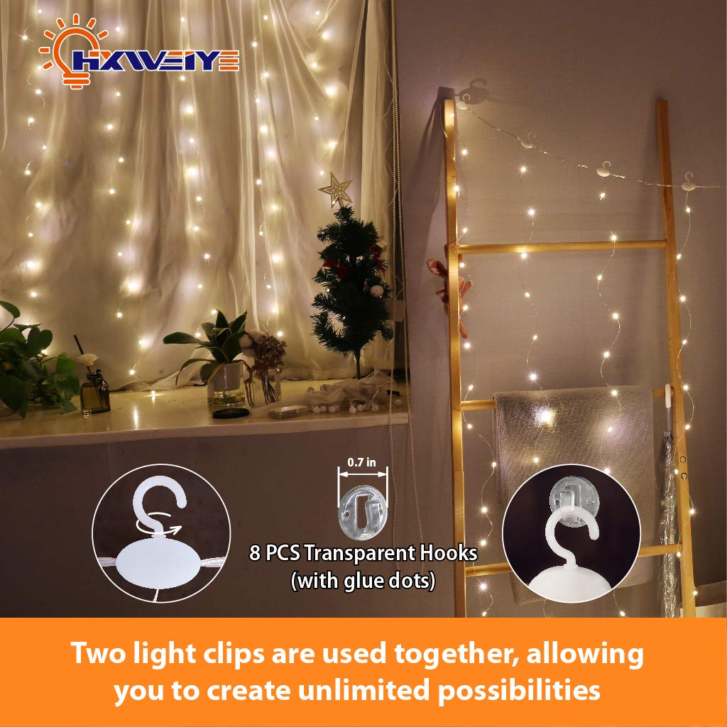 HXWEIYE Short Curtain Lights for Small Window, 3.3x5Ft Warm White Fairy Light with Timer & 8 Clips for Bedroom, Battery Powered 96Led String Light for Indoor Weddings Party Garden Wall Decor