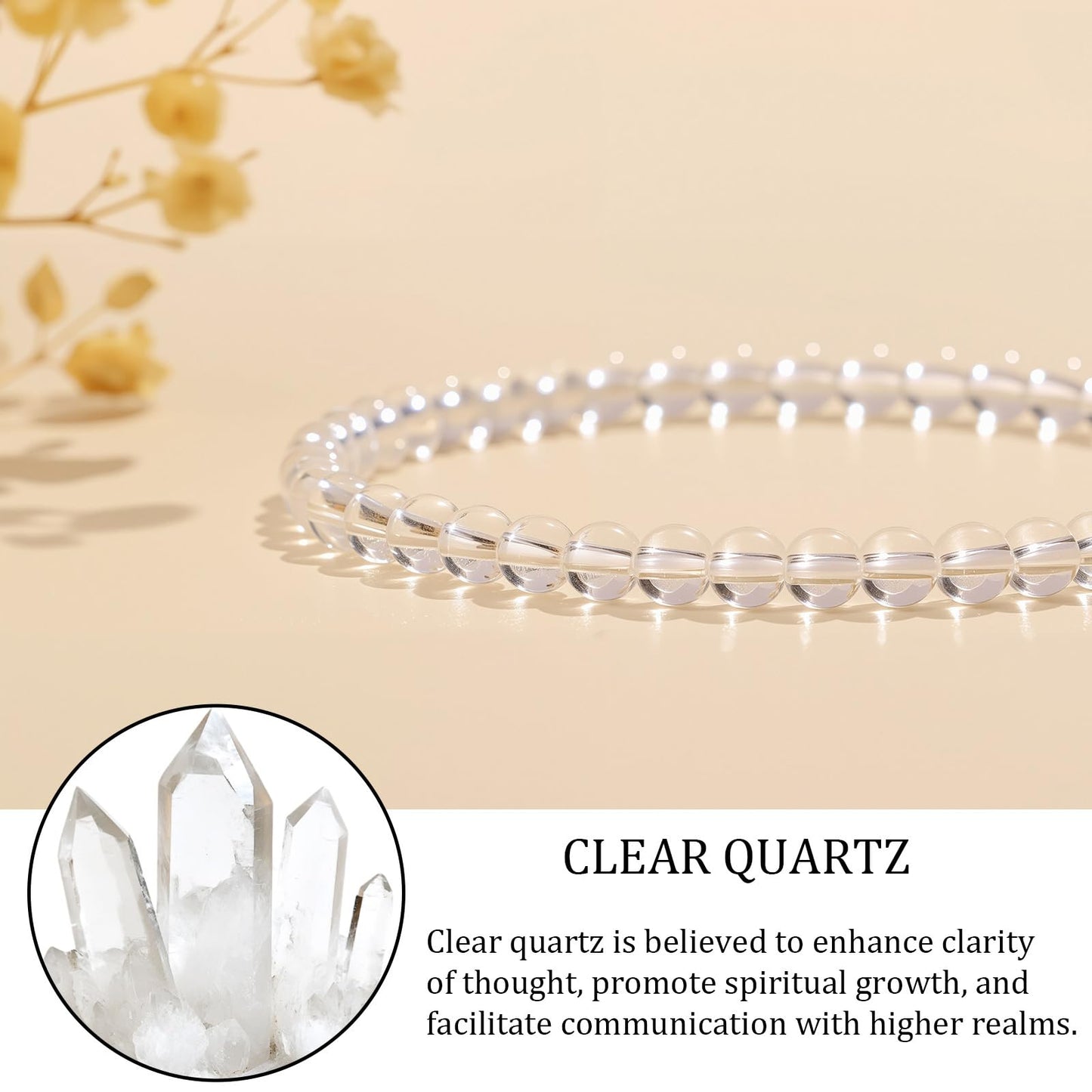 GolbalJew Natural Gemstone Beads Bracelets Healing Crystal Stone Beaded Bracelet for Women Men Handmade Spiritual Jewelry Gifts, 4mm Clear Quartz Round Beads