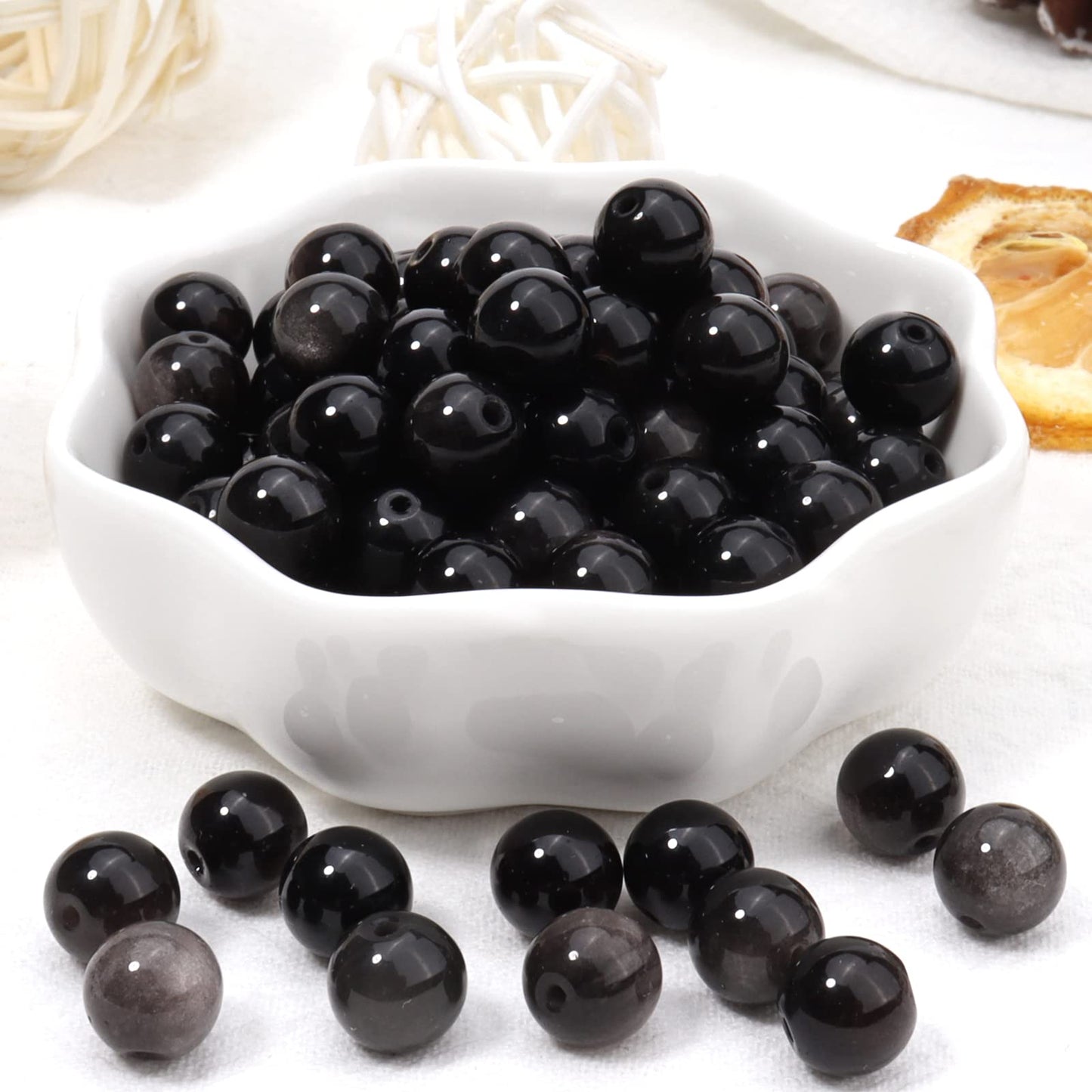 45pcs 8mm Natural Silver Obsidian Gemstone Beads Energy Healing Crystal Round Loose Stone Beads for Jewelry Making, DIY Bracelets Necklaces