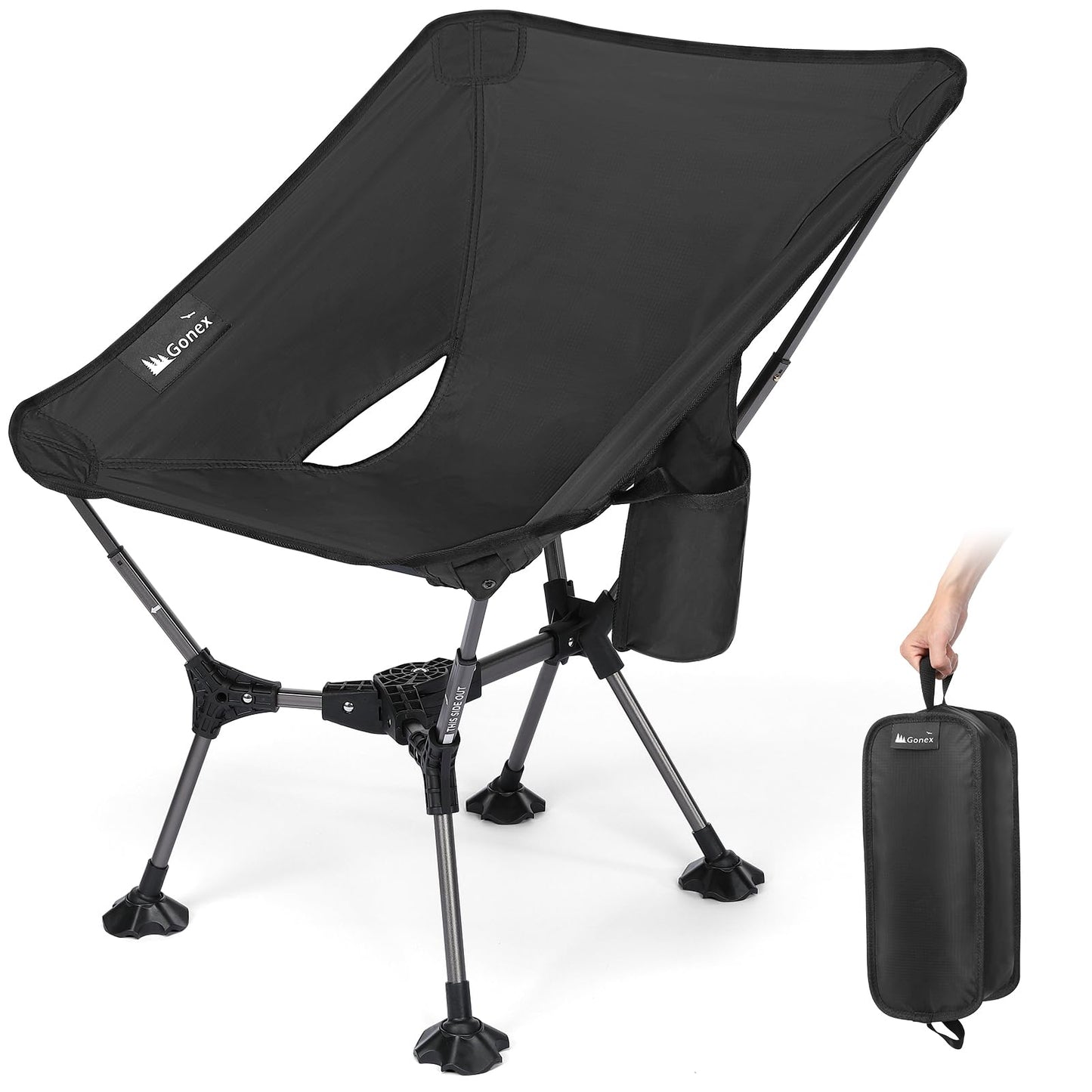 Gonex Portable Camping Chair, 6th Gen Lightweight Pop-up Folding Chair with Anti-Sinking Feet, 17.5in High Seat, 330LBS Capacity for Outdoor Camping Hiking Beach Picnic Sports(Black Ripstop, 1PCS)