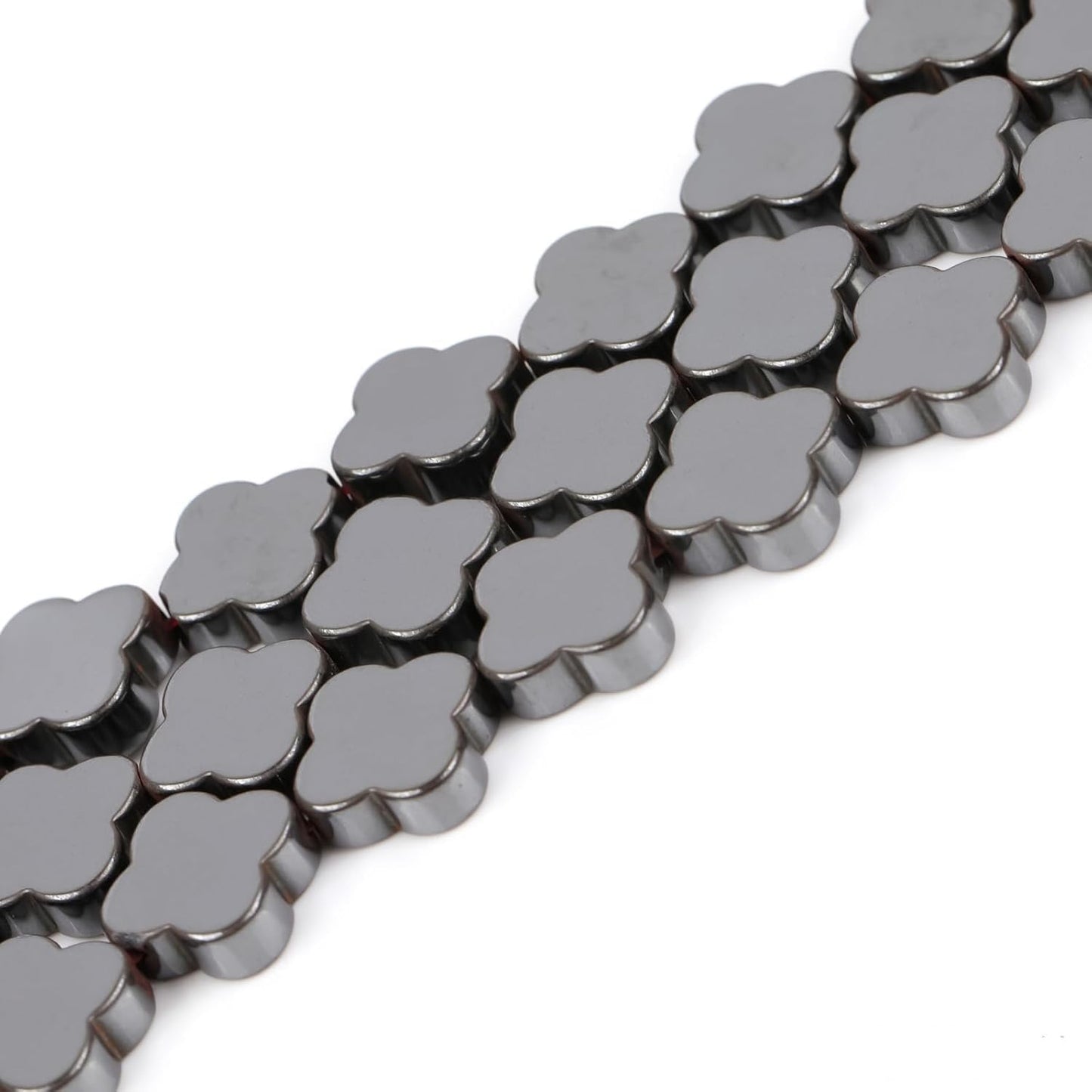 HAAMIIQII 50pcs 8mm Natural Black Hematite Loose Gemstone Beads Flat Clover Shape Spacer Stone Beads for Jewelry Making DIY Bracelets Necklaces Crafting