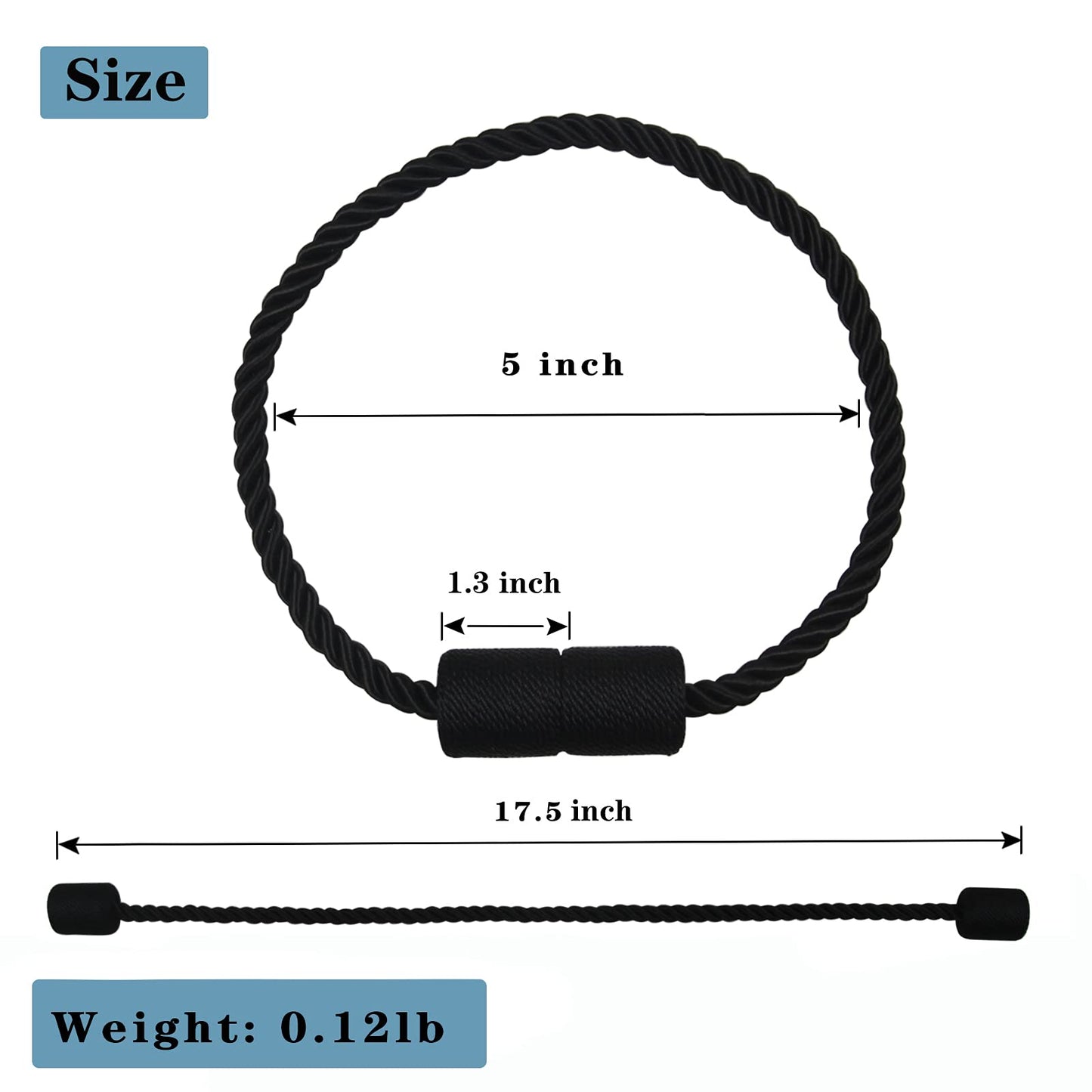 Porlau 2 Pack Black Strong Magnetic Curtain Tiebacks Outdoor Elegant Decorative Tie Backs Modern Rope Tiebacks for Drapes Window Curtain Holdbacks for Draperies