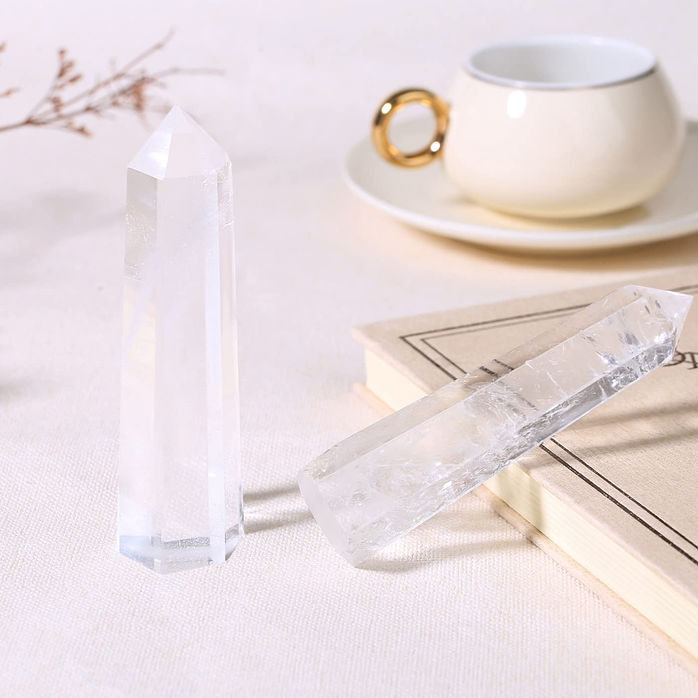 ZHIYUXI 3.7-4" Clear Quartz Crystals and Healing Stones Gemstones Hexagonal Pointed Healing Crystals Wand Stone 1 Pc Large Protection Crystals Reiki Energy Balancing Meditation Therapy Decoration