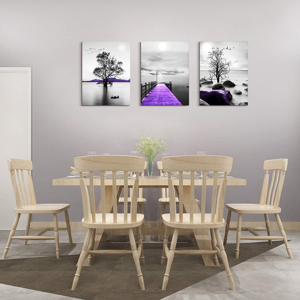 DZRWUBHS Canvas Wall Art, 3-Piece Set, Black And White Scenery, Framed, Modern, For Living Room, Bedroom, Office, Bathroom