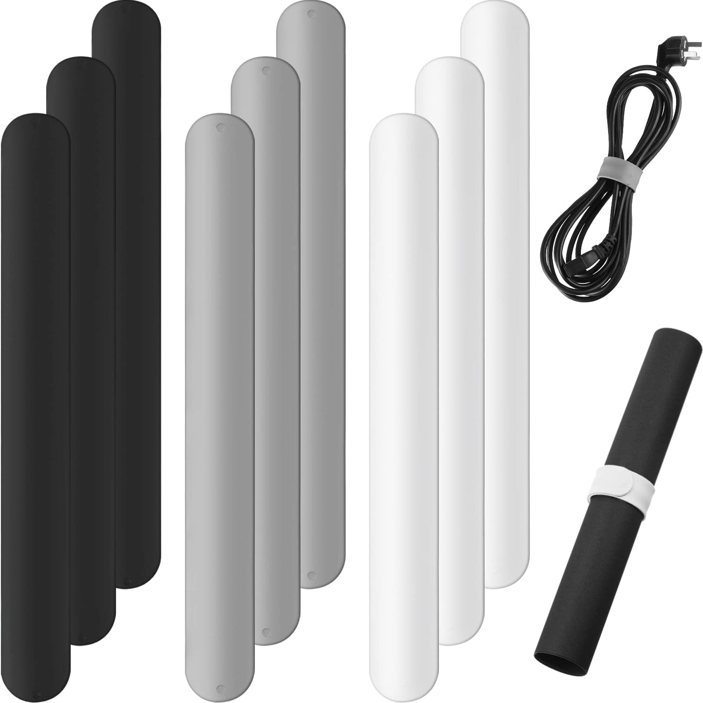 Cunhill 9 Pieces Wrapping Paper Holder Clips, Silicone Covered Metal Slap Bands Stabilizer, Paper Roll Clamps for Valentine's Day Gift Wrapping, Poster & Home Storage Organization, White Black Grey