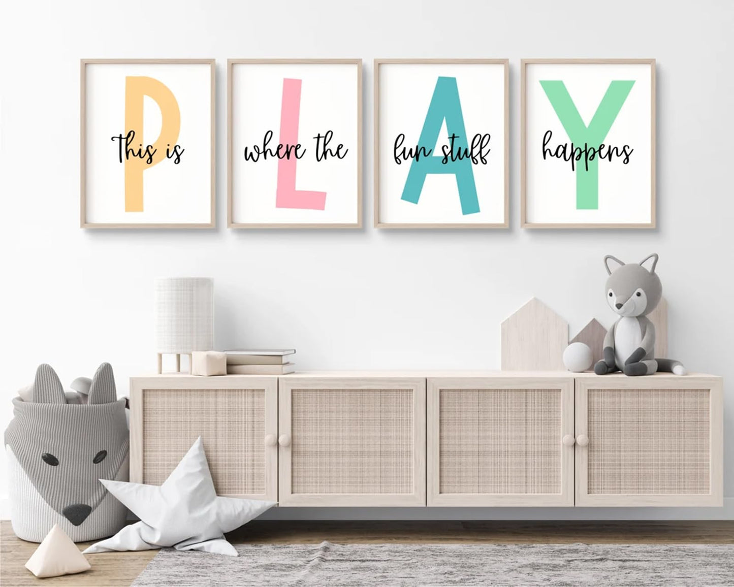 Baccone Kids Playroom Wall Art Playroom Wall Decor Kids Play Canvas Wall Art Play Sign Pictures Toddler Playroom Art Prints Nursery Children Artwork for Room Bedroom Set of 4 8x10 Inch Unframed