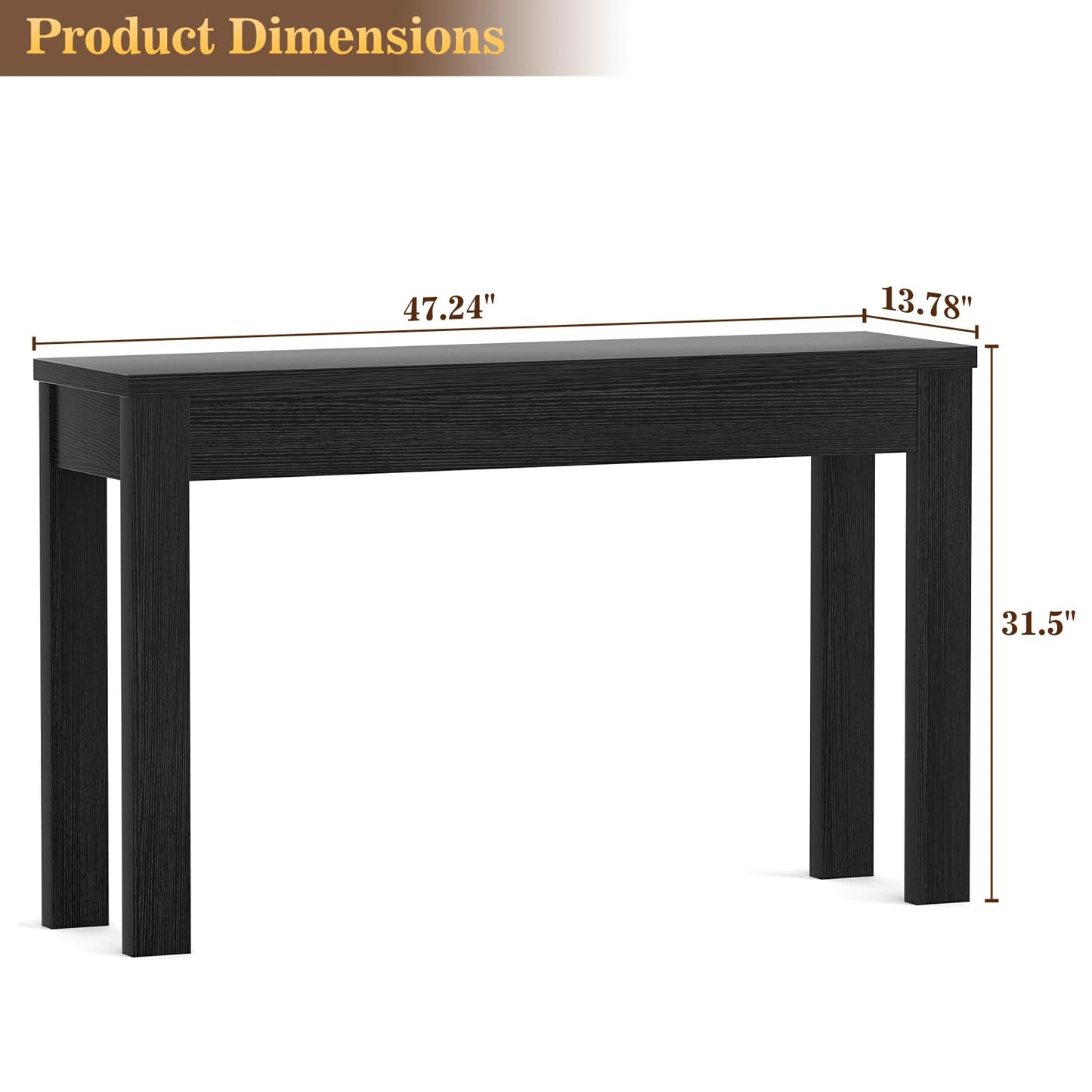 Armocity Console Table, 47" Farmhouse Wood Entryway Table, Sofa Tables Narrow Long Behind Couch, Entry Table for Entrance, Hallway, Living Room, Embossed Black