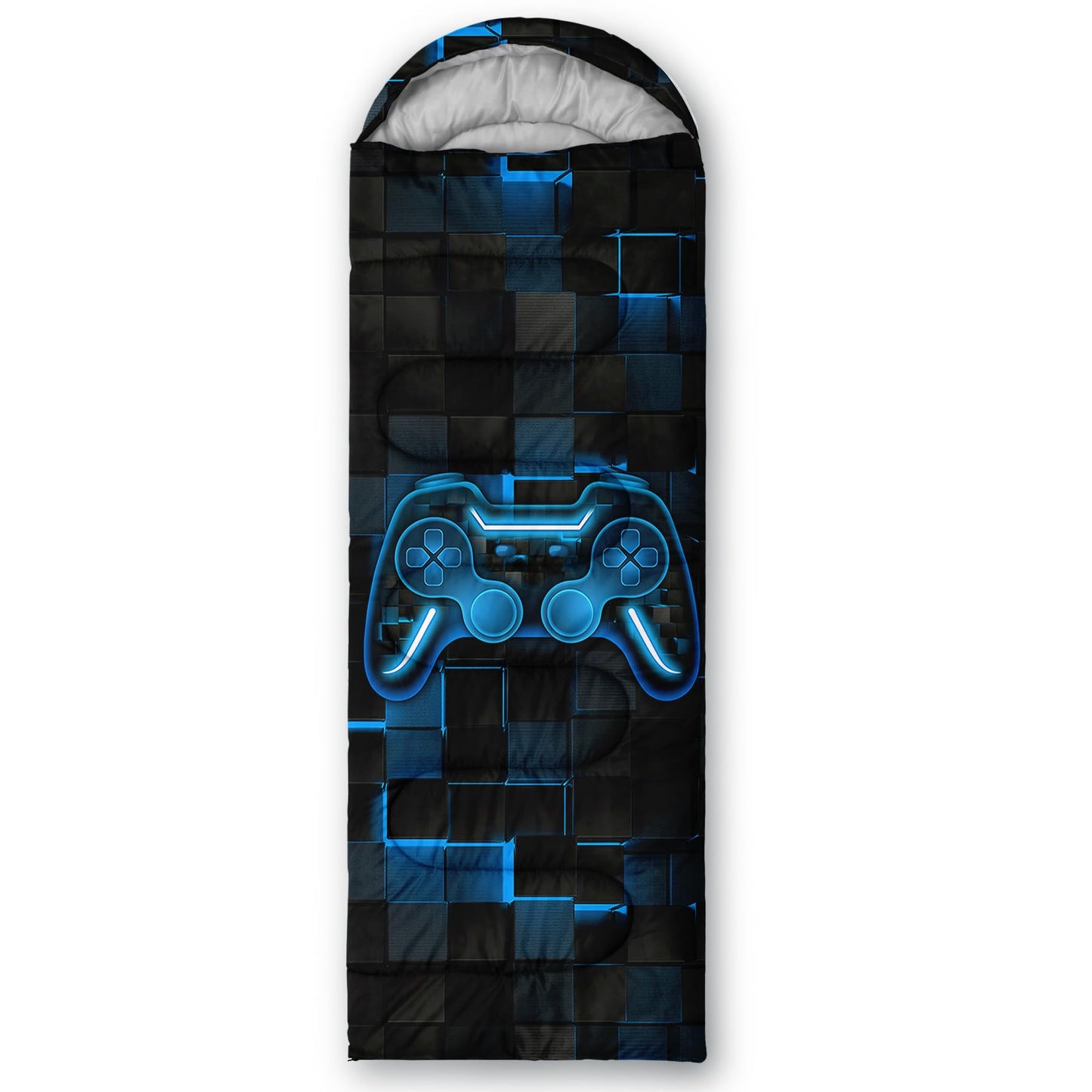 Axolotl Gamepad Sleeping Bag,3 Season Warm and Cool Weather Game Console Sleeping Bag for Boys Teens,Waterproof Lightweight Geometry Hexagonal Sleeping Bag for Traveling,Outdoors Camping,Blue,Black