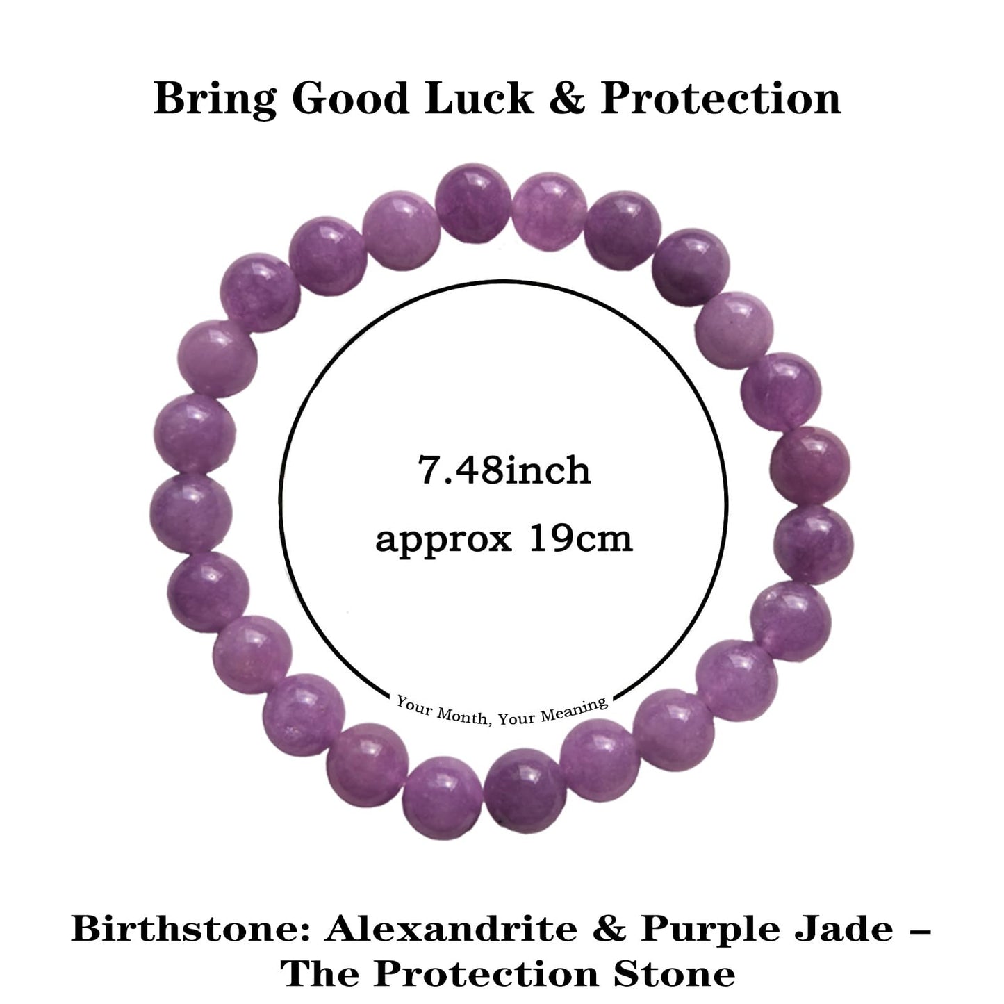 Naupyal June Birthstone Bracelet for Women Men,Purple Jade Natural Stone Beaded Bracelets,Healing Crystal Gemstones Stretch Bracelet Stress Relief Month Bracelet Birthday Jewelry Gifts