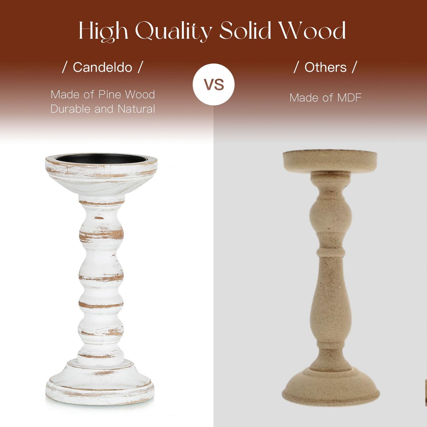 Candeldo Wood Candle Holders for Pillar: Rustic Candles Holder Set of 3 Tall Table Centerpiece Shabby Chic Decor Wooden White Farmhouse Decorations for Fireplace Mantle