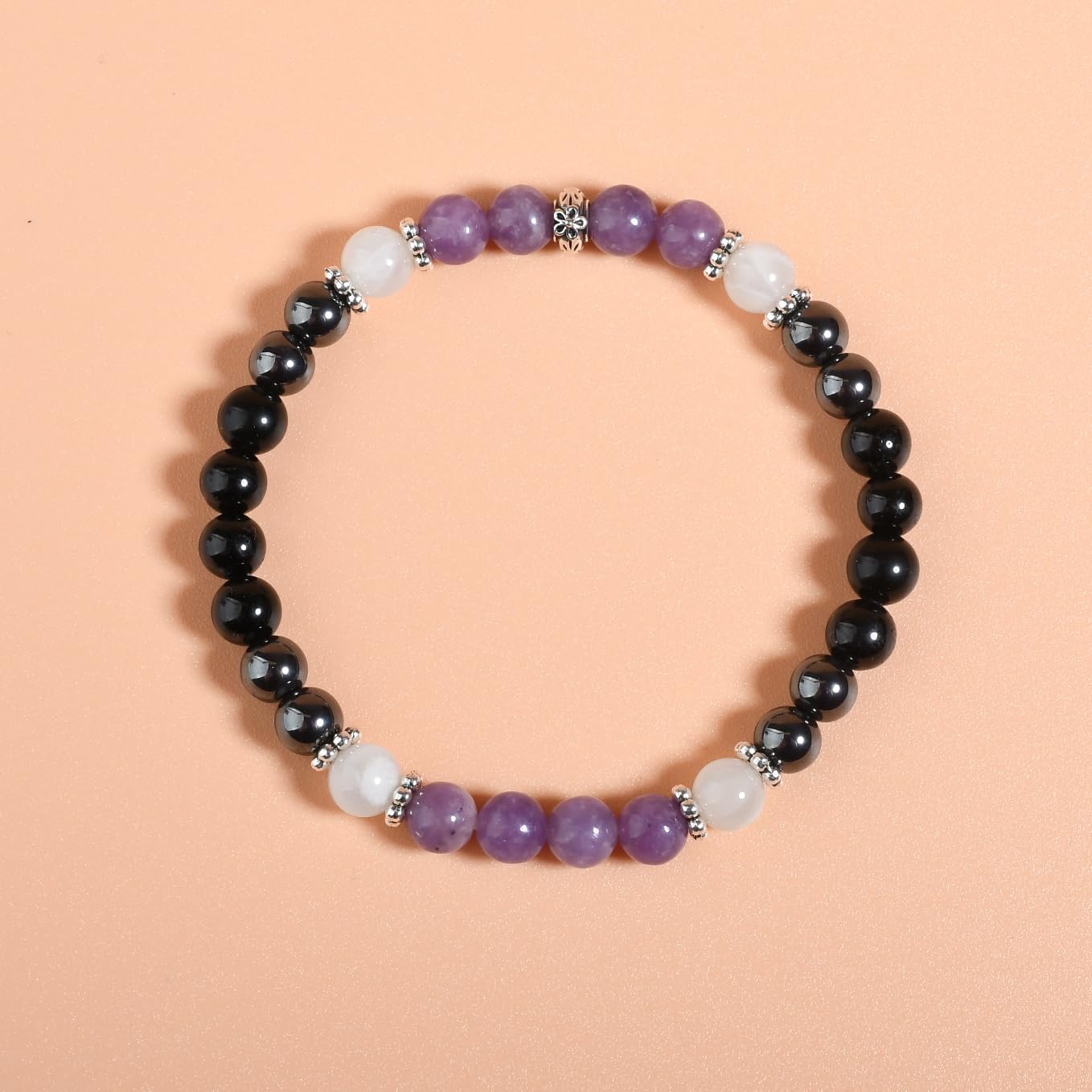 Gracayfr Anxiety Relief Bracelet New Beginnings Gifts Lepidolite Black Tourmaline Hematite Moonstone Emotional Healing Crystal Protection Items Jewelry For Women Lepi Moon