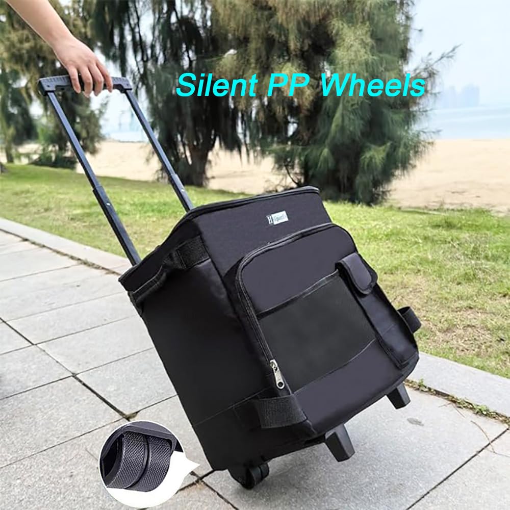 HipierFx Soft Cooler with Wheels and Handle Portable Collapsible Rolling Cooler Bag for Beach Camping Travel (Black)