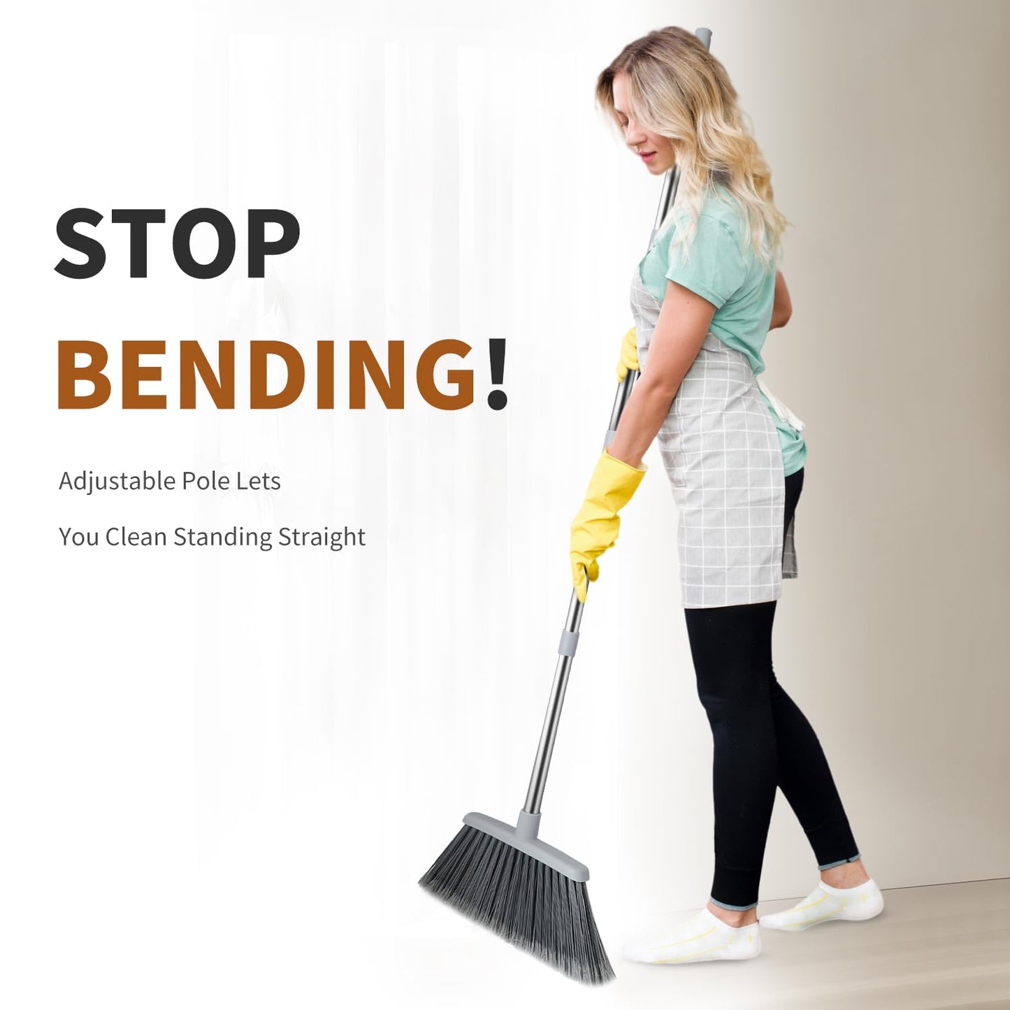 Broom, Outdoor Brooms for Sweeping Indoor, Adjustable 55" Pet Hair Removal Heavy Duty Broom for Floors Home Kitchen Garage Commercial Patio Industrial Snow (Pack of 1)