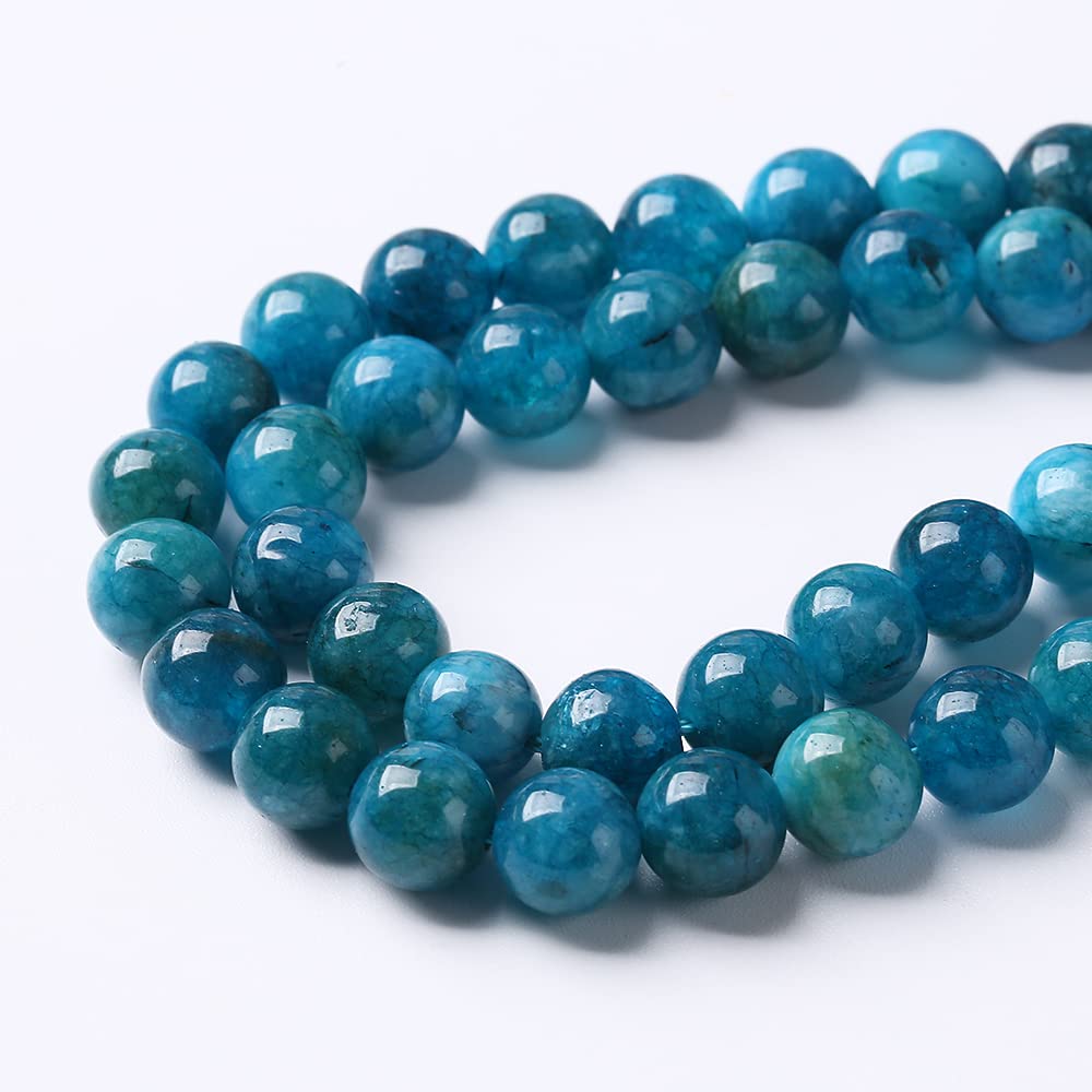 10mm 36pcs Natural Stone Blue Apatite Beads for Jewelry Making DIY Bracelet Necklace Accessories 15" Energy Healing Power Stone Beads (Blue Apatite Jades, 10mm)