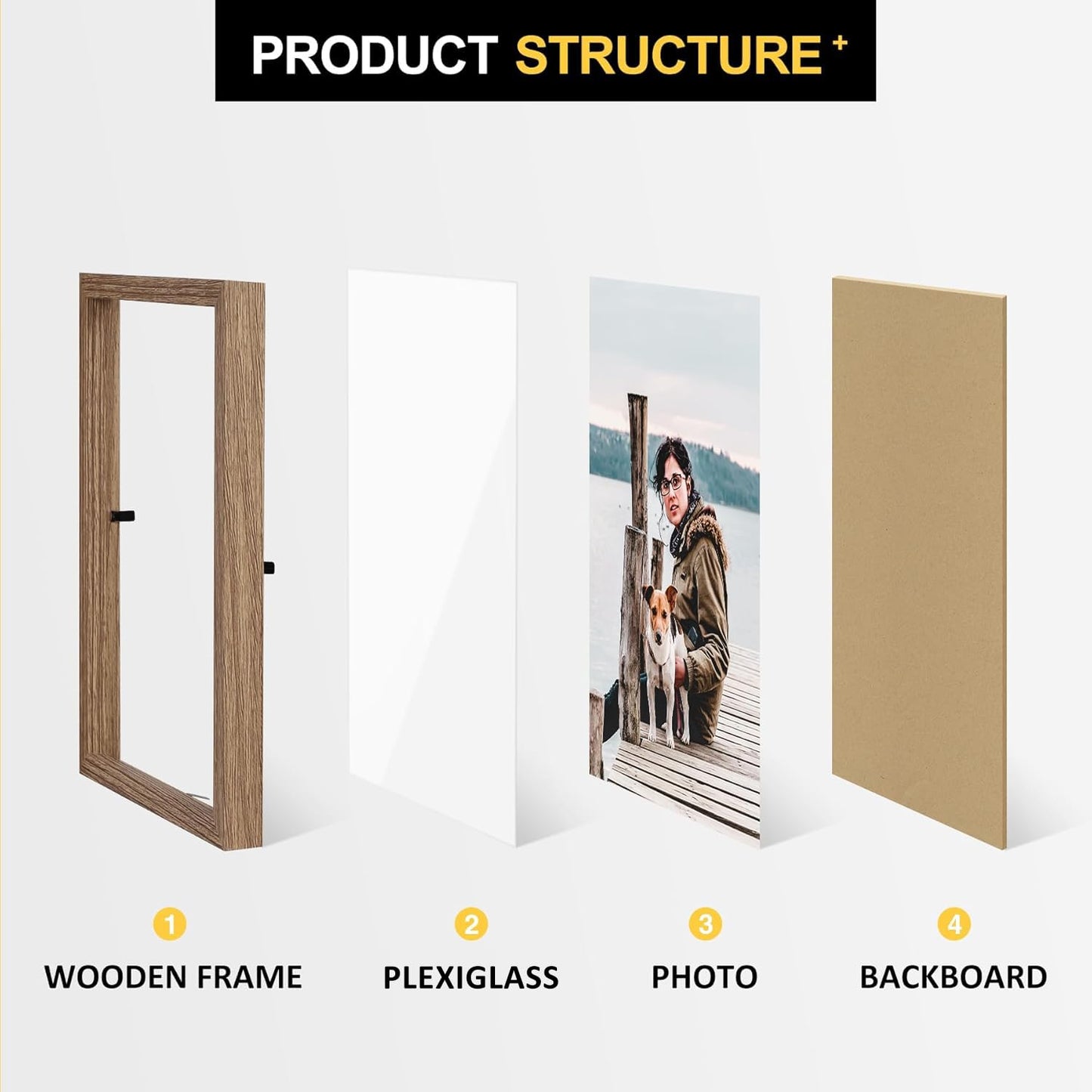 FOREV 4x6 Double Picture Frame Wooden Hinged Photo Frame Definition Glass Stand Vertically on Desktop or Tabletop