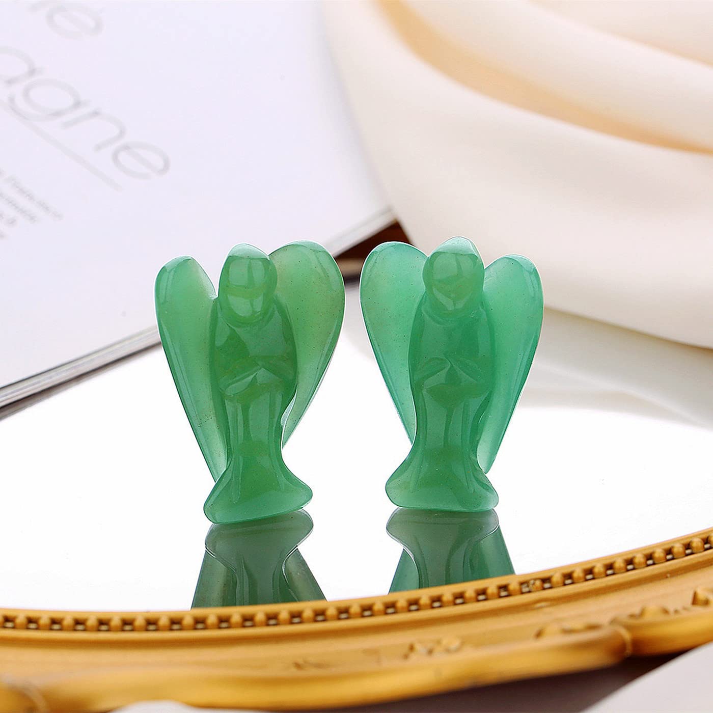 QINJIEJIE Green Aventurine Carved Pocket Guardian Angel Decor Polished Gemstone Crystal Statue Peace Angel Figurine Spiritual Gift for Meditation Protection