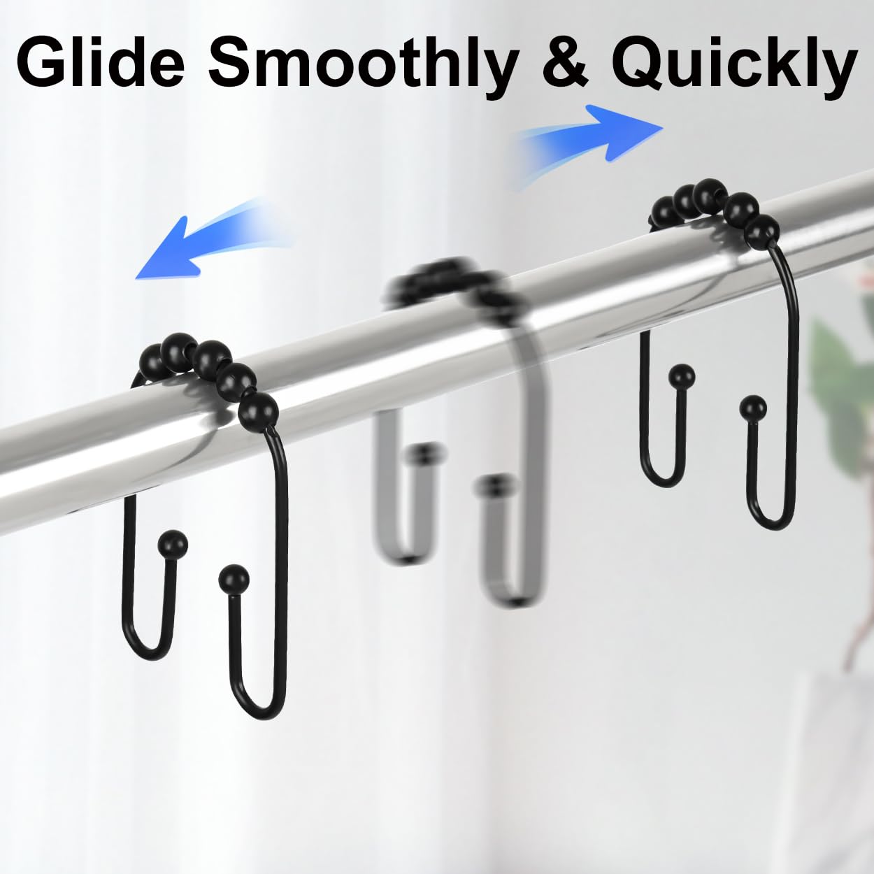 Resze U Shaped Shower Curtain Hooks Rings,12 Pcs Durable Rust Resistant Metal Shower Hooks, Double Glide Smoothly Anti-Drop Shower Rings for Shower Curtain Rod,Black