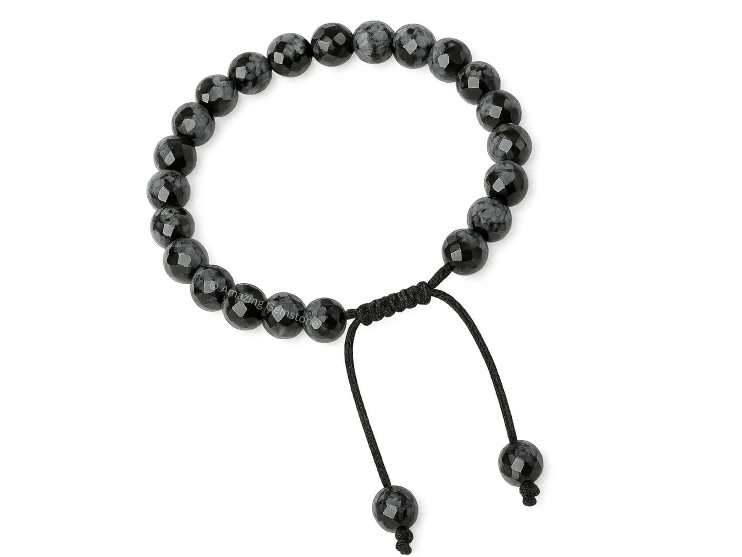 Amazing Gemstone Snowflake Obsidian Bracelet for Women - Chakra Mens Bracelet Protection Crystals and Healing Stones - Blessing Spiritual Meditation (Faceted Beaded Bracelet, Adjustable)