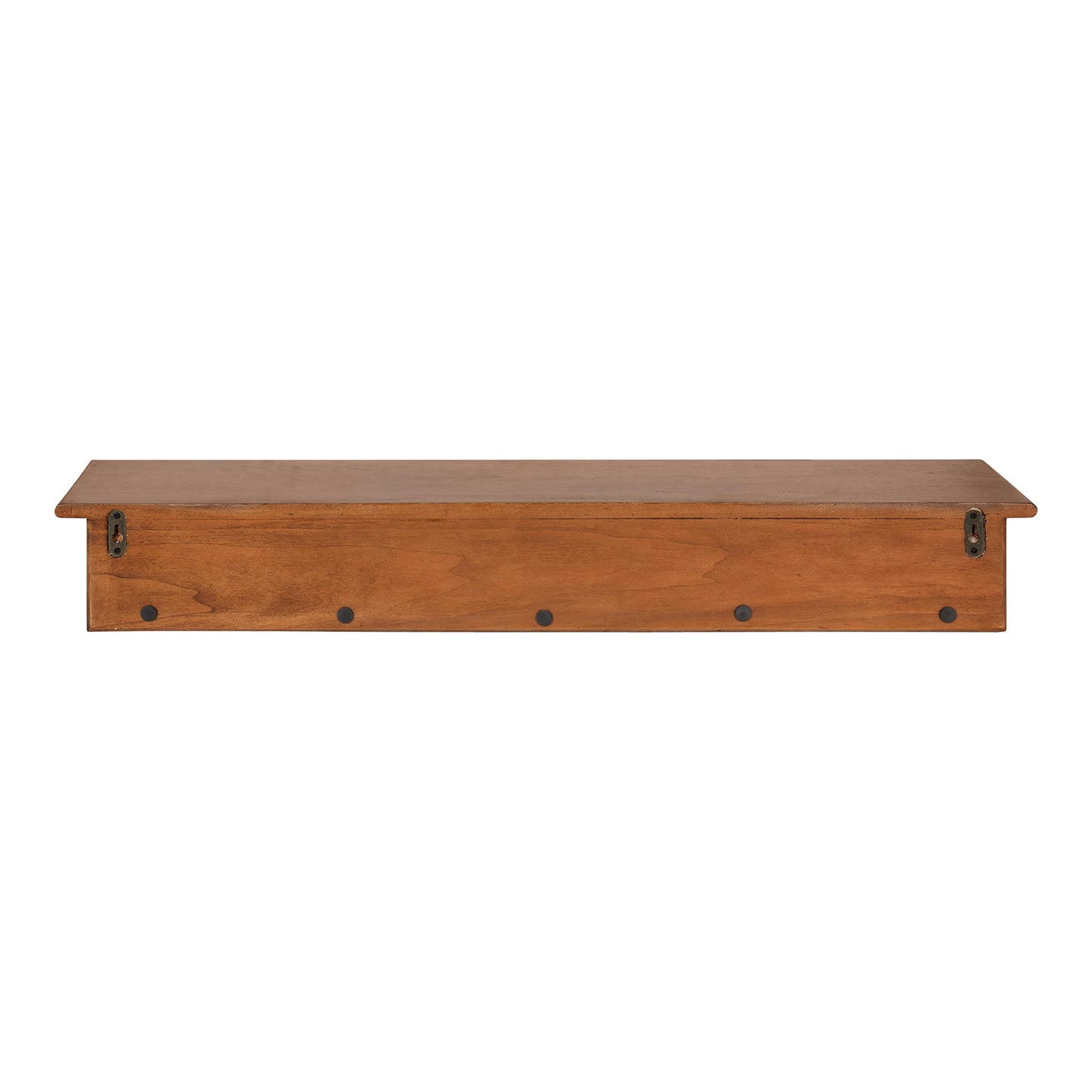 Kate and Laurel Alta Modern Wall Shelf with Hooks; 36 x 5 x 5; Walnut Brown; Decorative Entryway Shelf with 5 Hanging Hooks