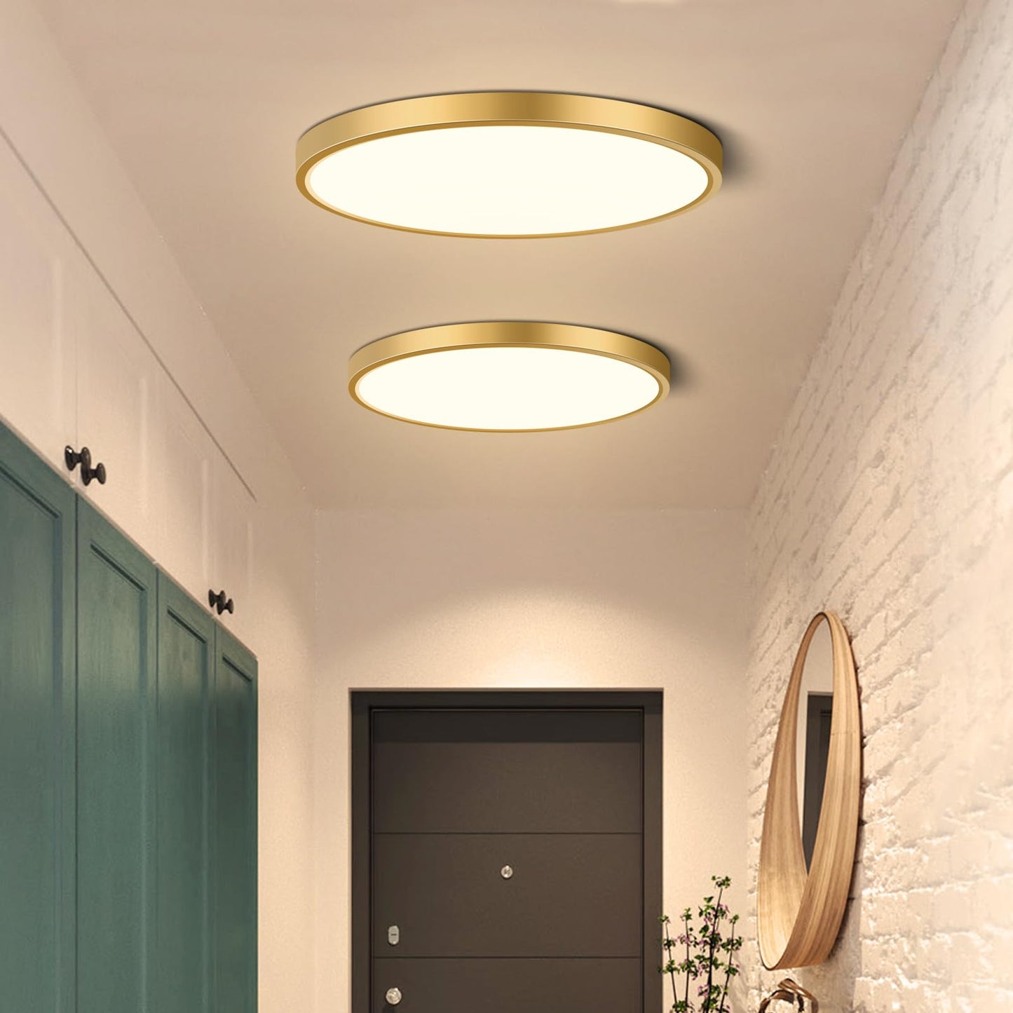 2Pack 9Inch LED Ceiling Light Fixture Flush Mount, 18W(180W Equivalent), 1800LM, 3000K Warm White, IP40, Flat Modern LED Ceiling Lights for Bedroom, Living Room, Bathroom, Stairwell, etc.(Gold)