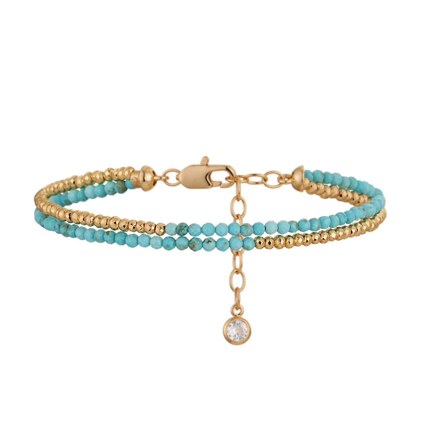 MYEARS Women Beaded Bracelet Gold Double Layer Gemstone Turquoise 14K Simple Dainty Handmade Chain Everyday Boho Beach Jewelry