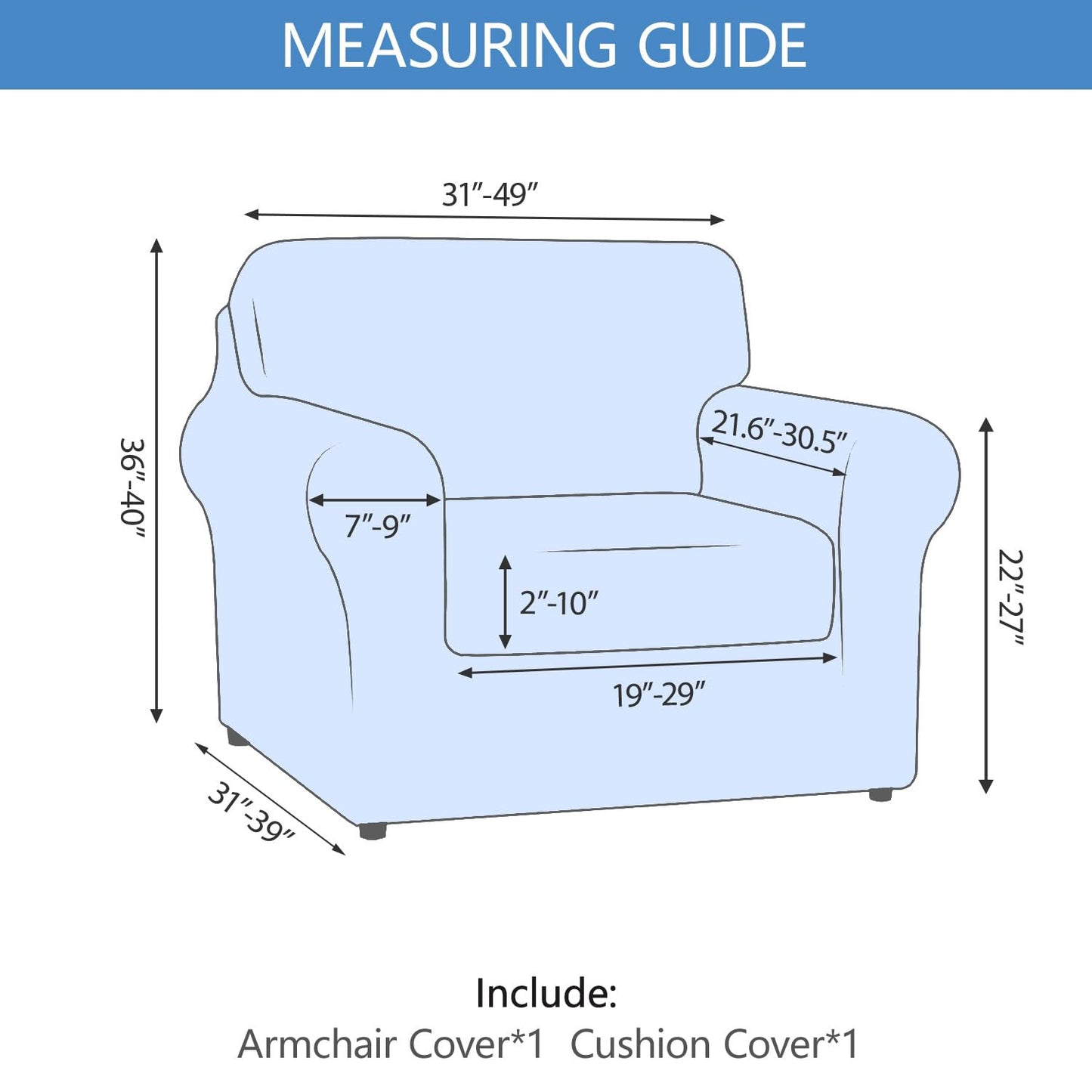 Keyroal Stretch Printed Sofa Cover Couch Covers, 2-Piece Armchair Cover with Separate Cushion Cover, Washable Soft Spandex Furniture Protector for Living Room(Armchair, Grey Lotus)