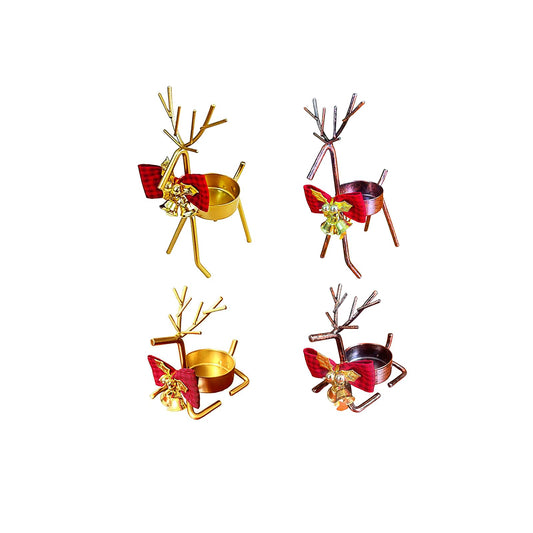 Kornnapa 4pcs Christmas Candle Holder, Reindeer Tealight Candle Holders Christmas Table Centerpieces Decorations Ornaments Metal Deer Dining Tabletop Holiday Decor Display Stainless Steel