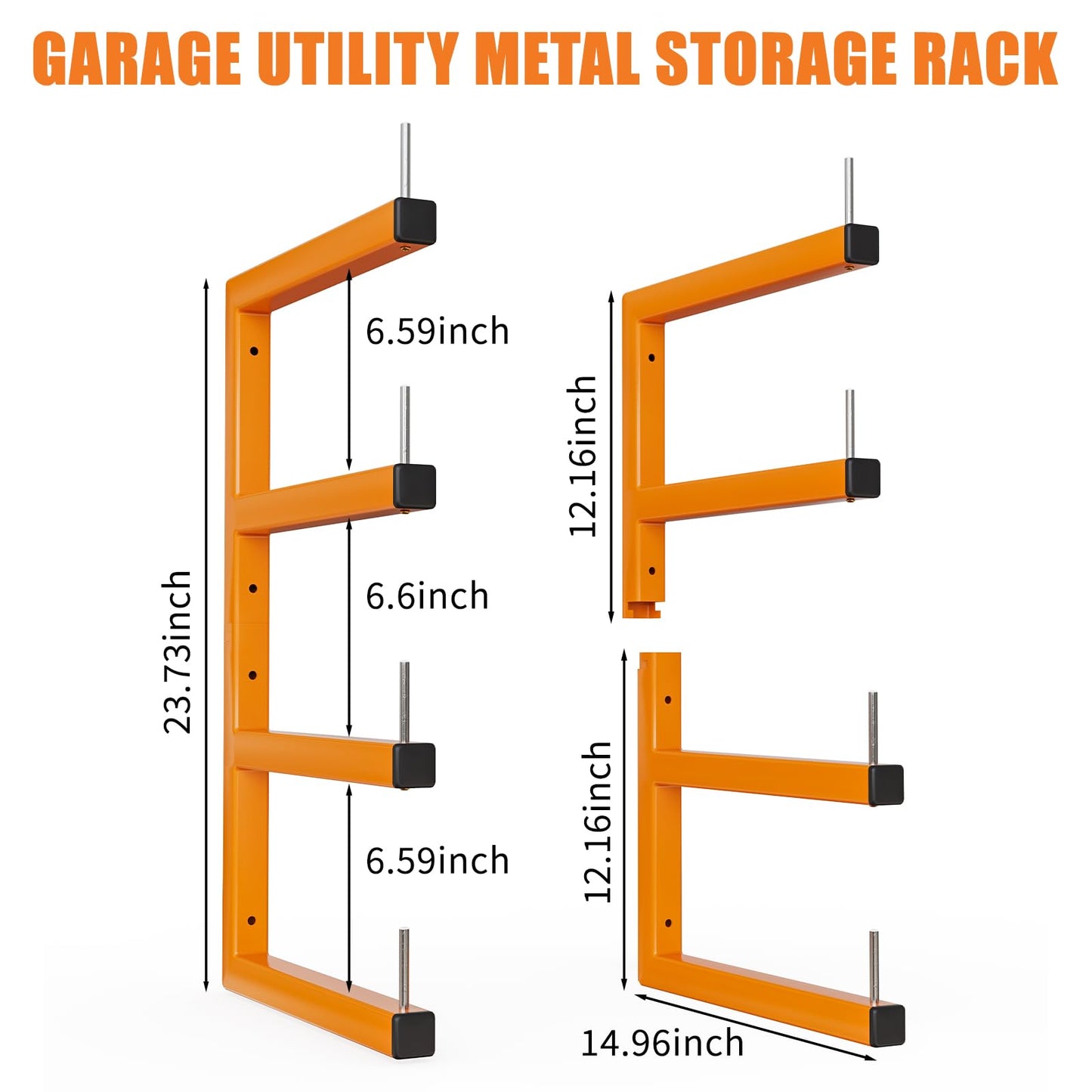 2-Pack Lumber Storage Rack, Wood Storage Racks Wall Mount, Heavy Duty Garage Wood Organizer With 4-Level System, Orange Utility Rack Organization Up 800 Lbs, Metal Lumber Shelf for Indoor and Outdoor
