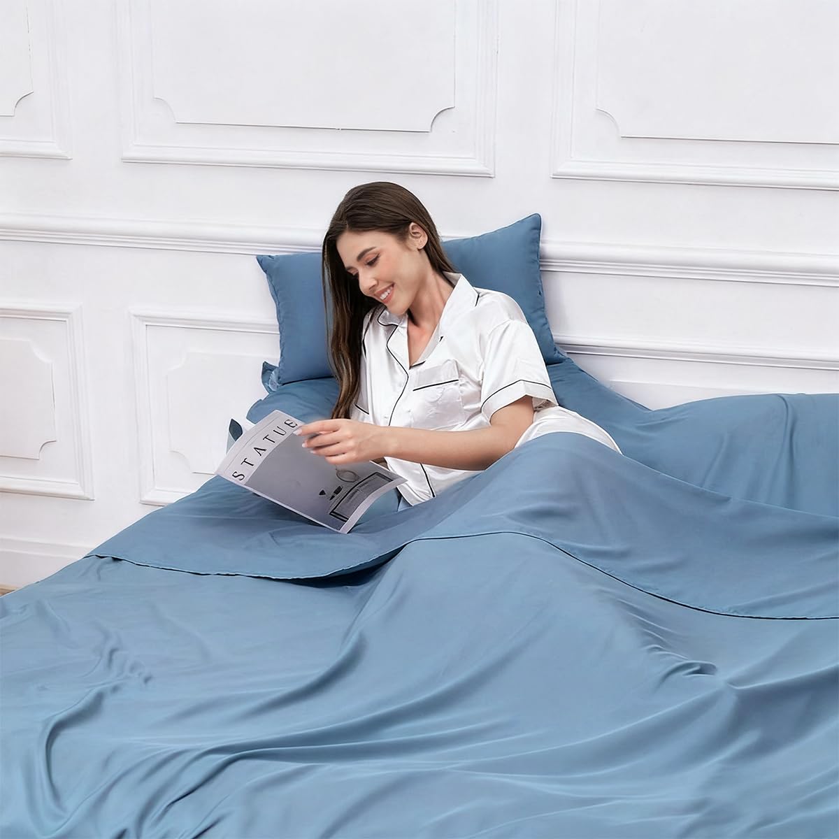 MongByYa Sleeping Bag Liner Lightweight Compact Sleeping Bag Sack Portable Clean Travel Sheet Camping Sleep Sheet for Backpacking Hotel Hiking (Mystic Blue, 82.7” X 70.9”)