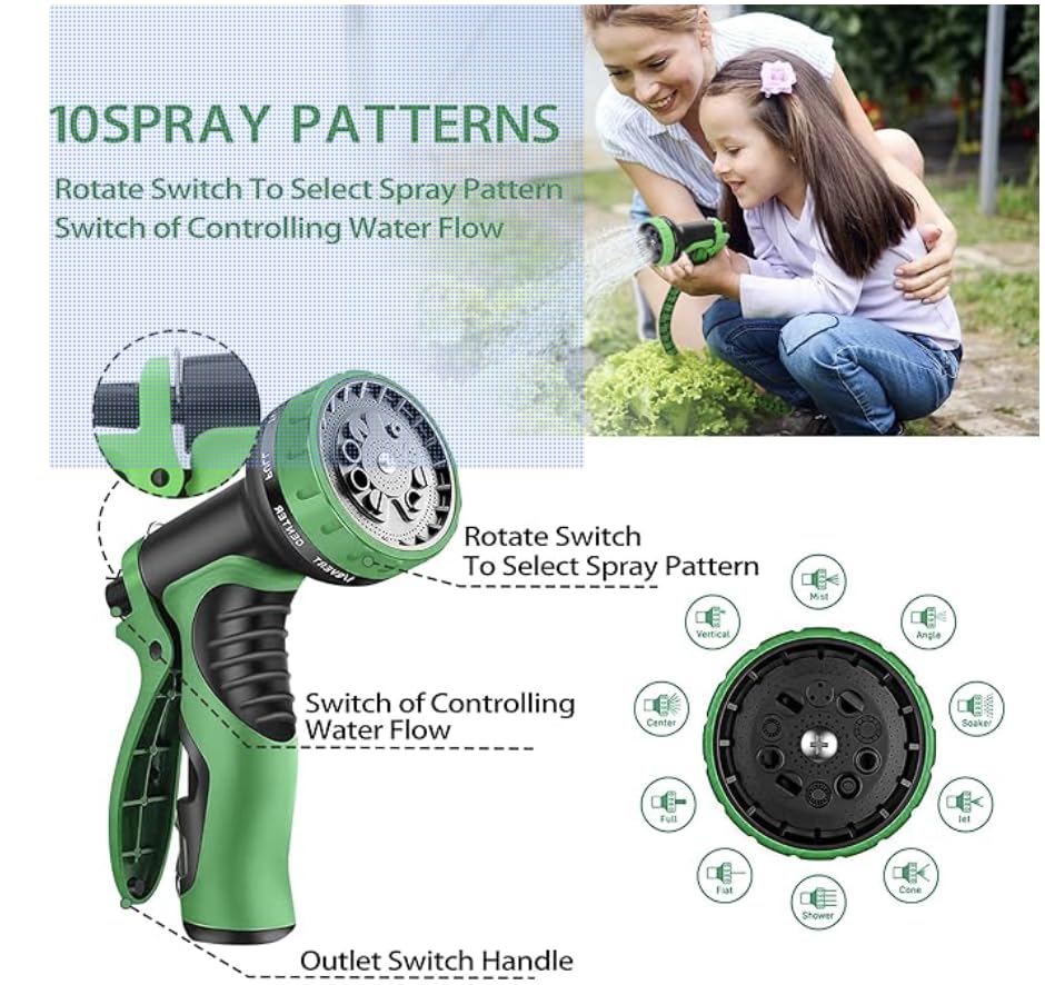 J&B XpandaHose 50ft Expandable Garden Hose – Ultra-Strong 3750D, 4-Layer Latex Core, Brass 3/4" Connectors, 10-Pattern Nozzle & Storage Bag – Lightweight, Kink-Reducing, Leak-Resistant