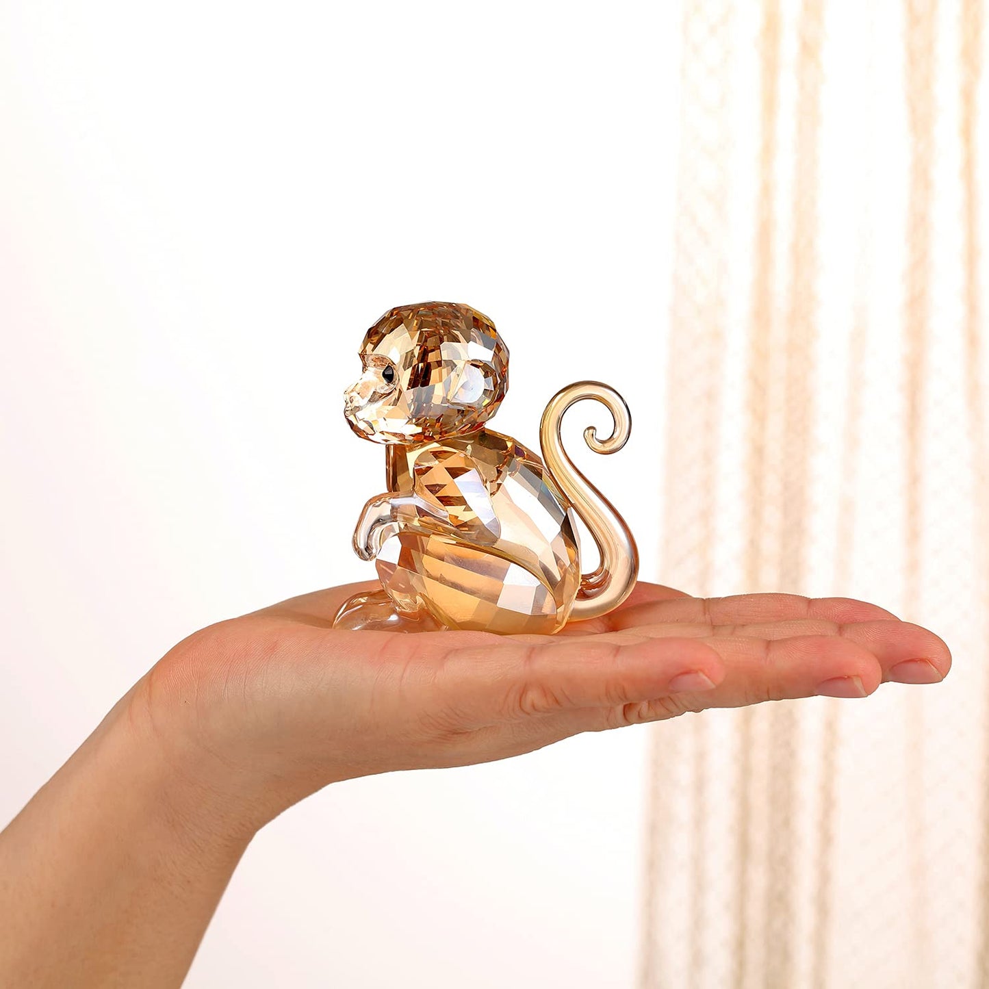 DOJOZ Crystal Little Monkey Animals Lovely Craft Decorations for Home Ornaments Christmas Collectible Birthday Gifts Figurines (Gold)