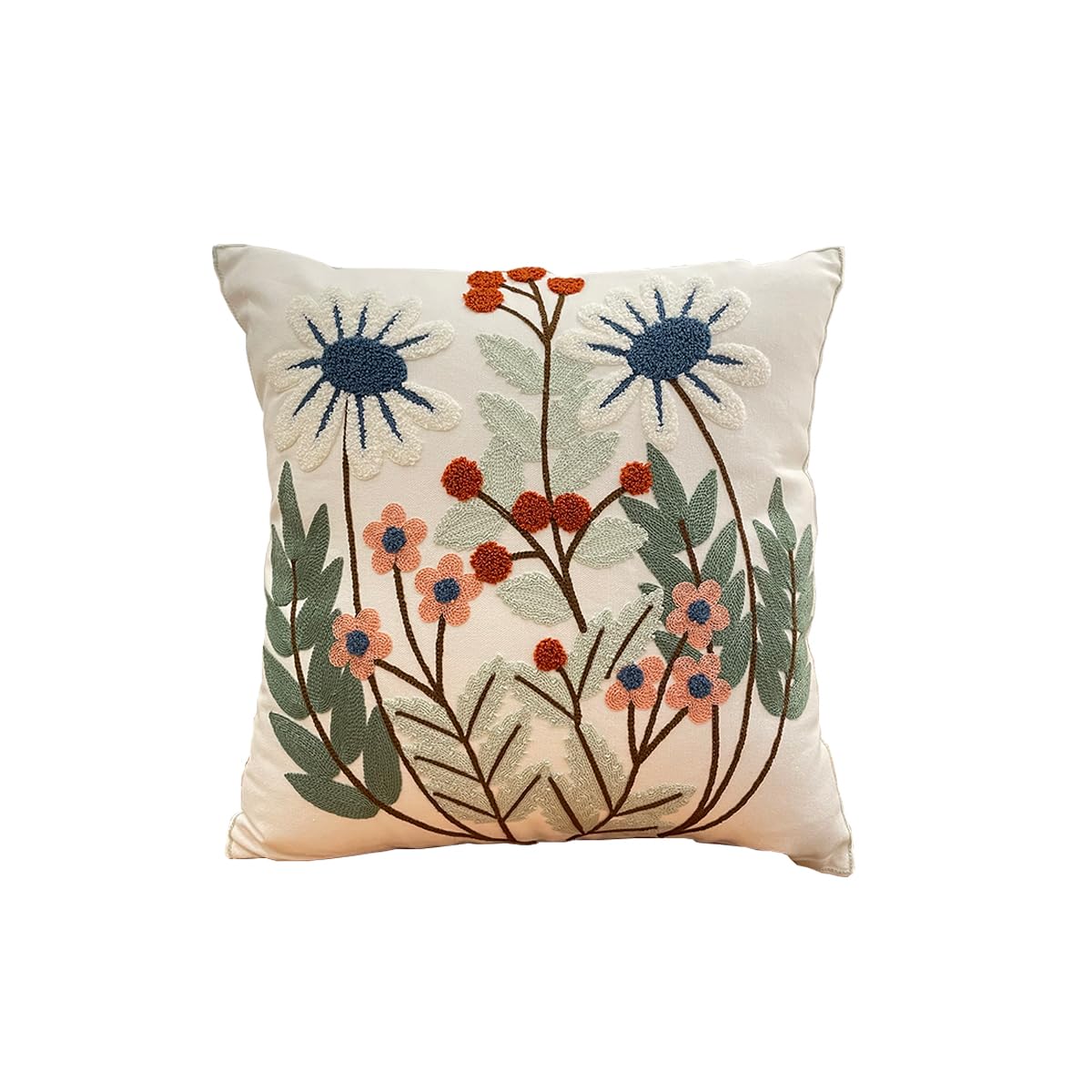 YIcabinet Pillow Covers Set of 2, Embroidered Leaves Pattern Throw Pillow Cover,Square Cotton Cushion,Pillow Case for Sofa Bedroom Couch,18"x18"