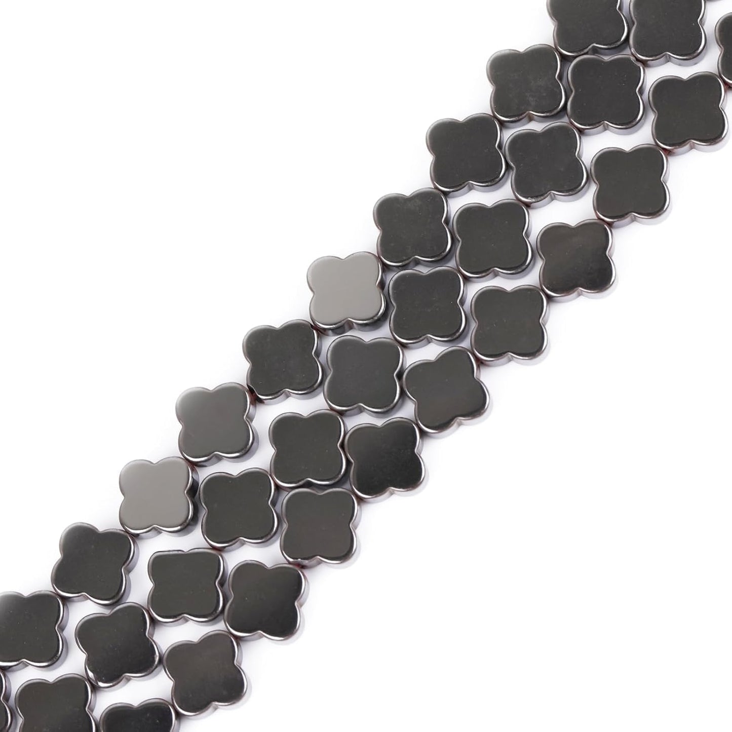 HAAMIIQII 65pcs 6mm Natural Black Hematite Loose Gemstone Beads Flat Clover Shape Spacer Stone Beads for Jewelry Making DIY Bracelets Necklaces Crafting