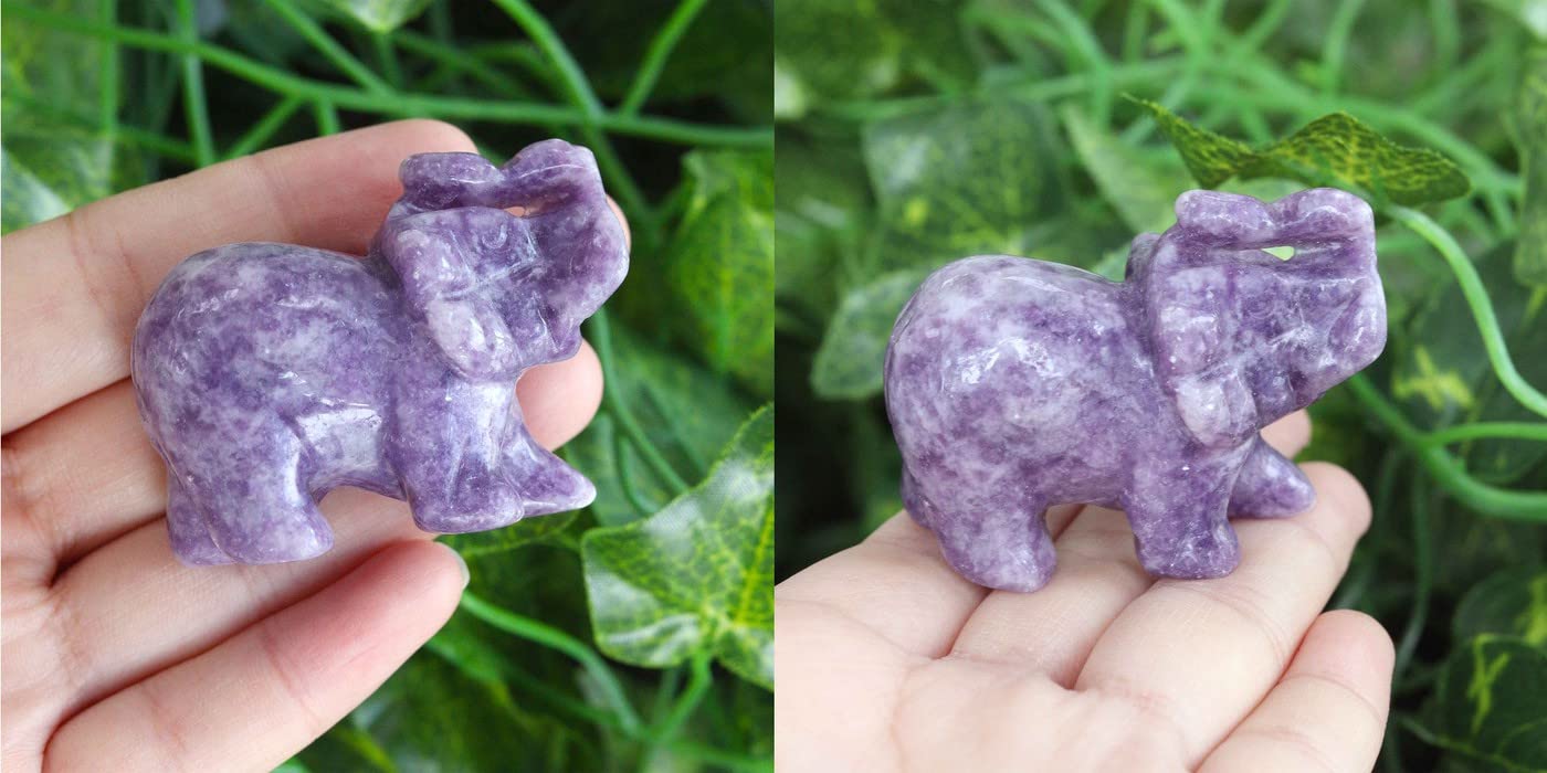 2" Amethyst Elephant Decor Natural Healing Crystal Stones Polished Hand-Carved Gemstone Big Cute Hippie Sculpture Statue Figurines Energy Purple Home Room Office Desk Decoration Gifts for Women Men
