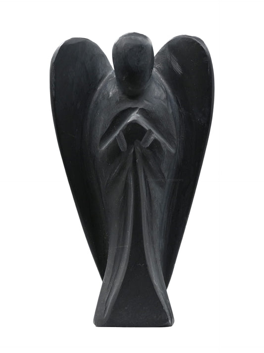 Amazing Gemstone Shungite Crystal Guardian Angel Figurines Ornament for Healing Birthstone, Decoration Statue (Hand Carved Pocket Gemstone Angel) (3 inch)
