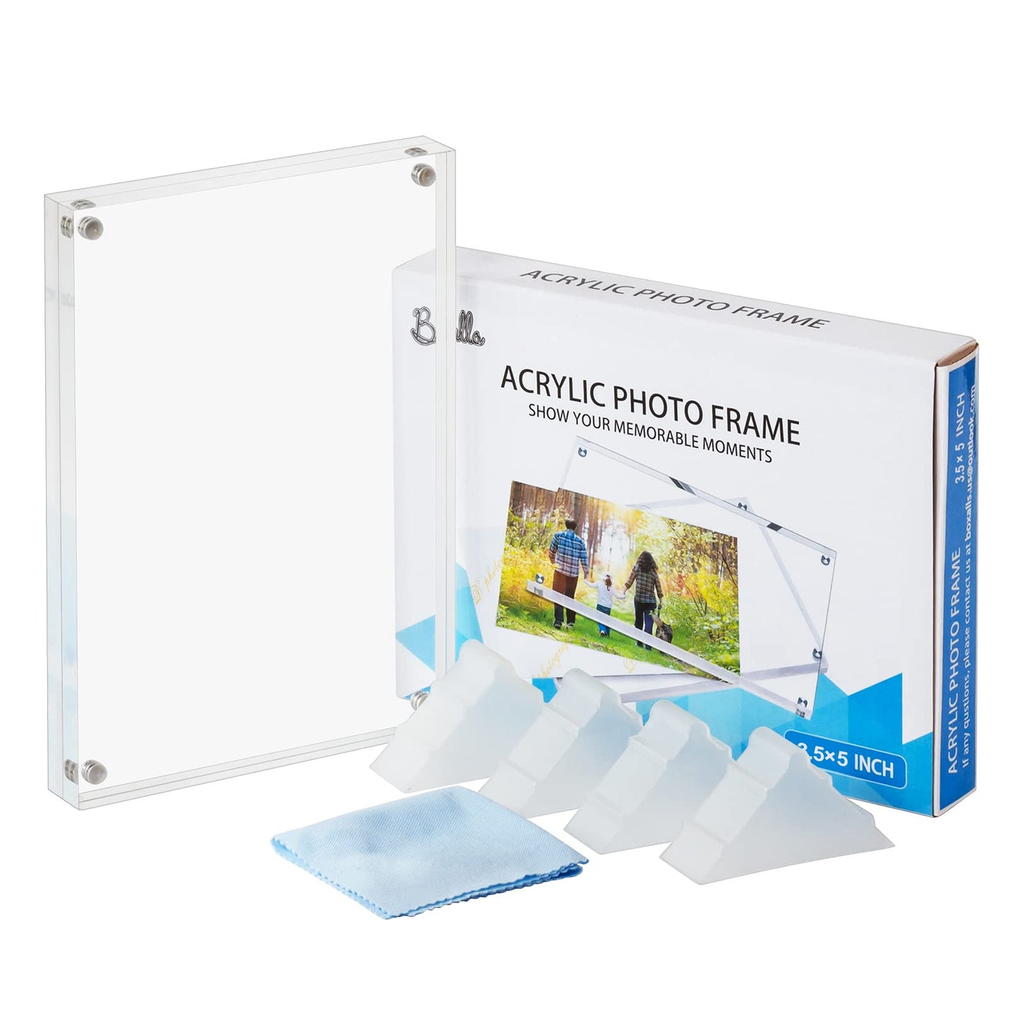 Boxalls Acrylic Photo Frame 9 x 13 cm (3.5 x 5 inch), Double Sided Picture Frame with Magnetic, Clear Frameless Desktop Photo Block