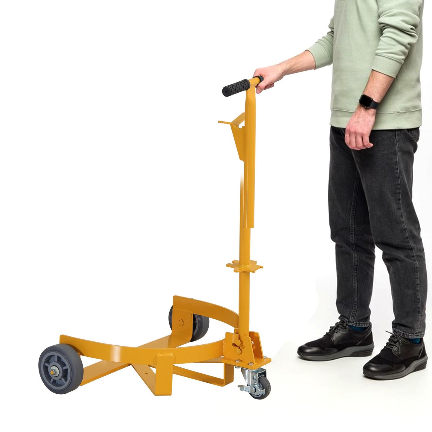 55 Gallon Drum Dolly, 1200lbs Capacity Oil Drum Cart with Bung Wrench Handle and Poly-on-Steel Wheels with Brake, Low Profile,Yellow