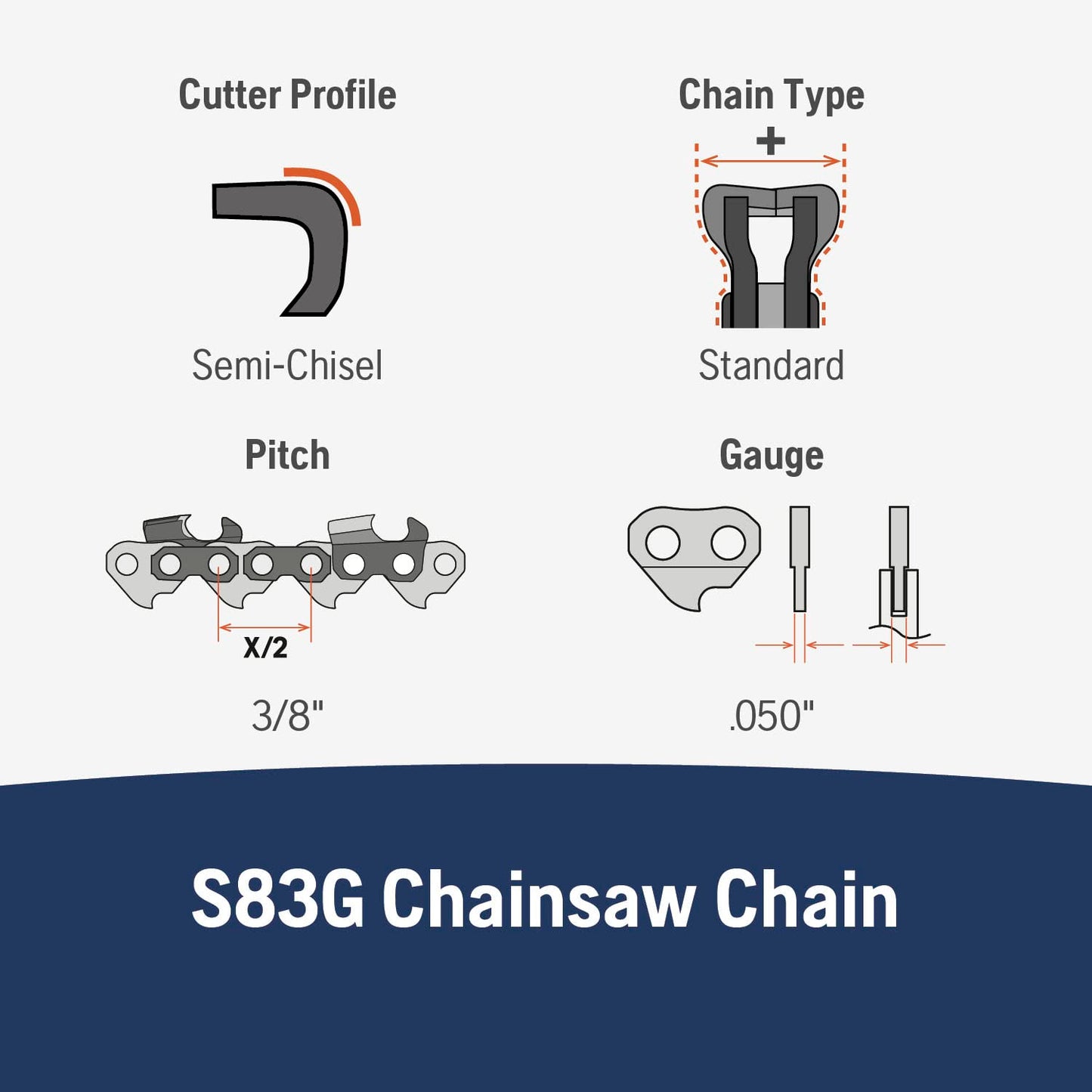 Husqvarna S83G 24 Chainsaw chain, 3/8'' Pitch, .050 Guage, 84 DL