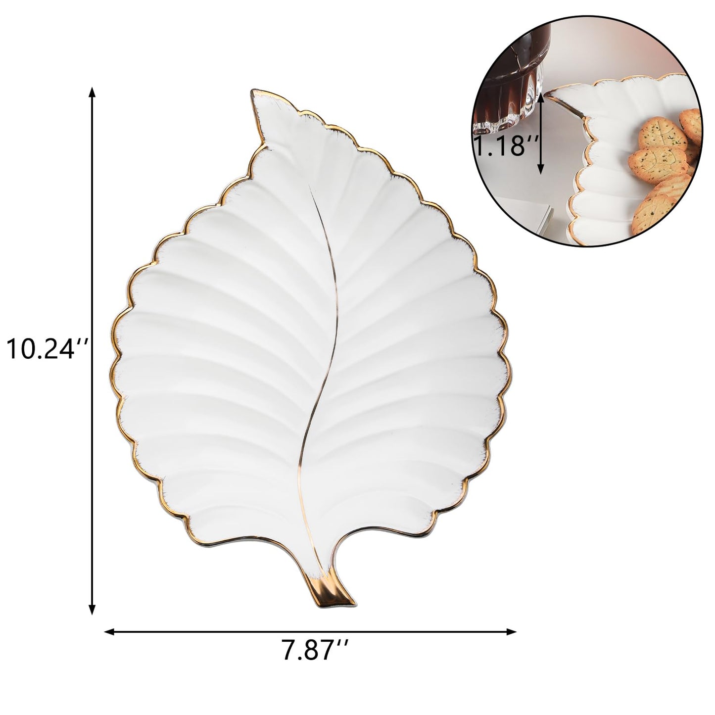 VanEnjoy Candy Dishes Decorative, Key Bowl for Entryway Table, White Ceramic Bowl Decorative, Decorative Bowl for Keys, Leaf Jewelry Plate Tray
